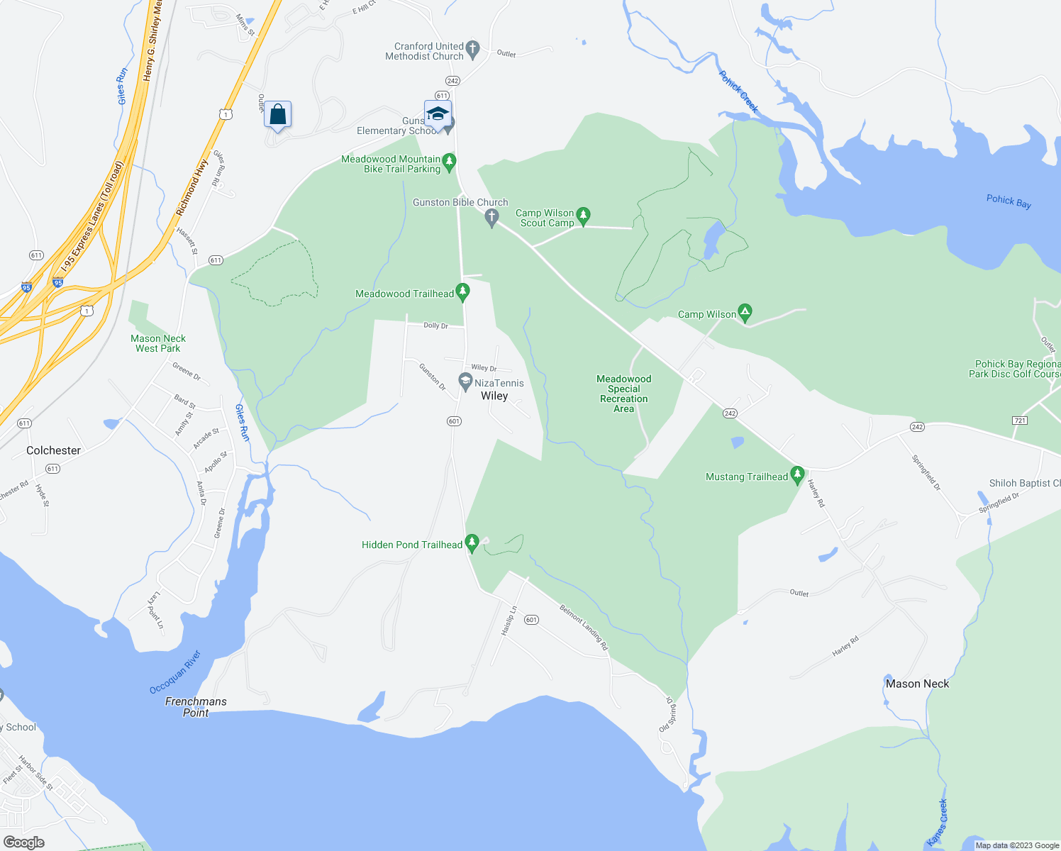 map of restaurants, bars, coffee shops, grocery stores, and more near 7605 Anzio Lane in Lorton