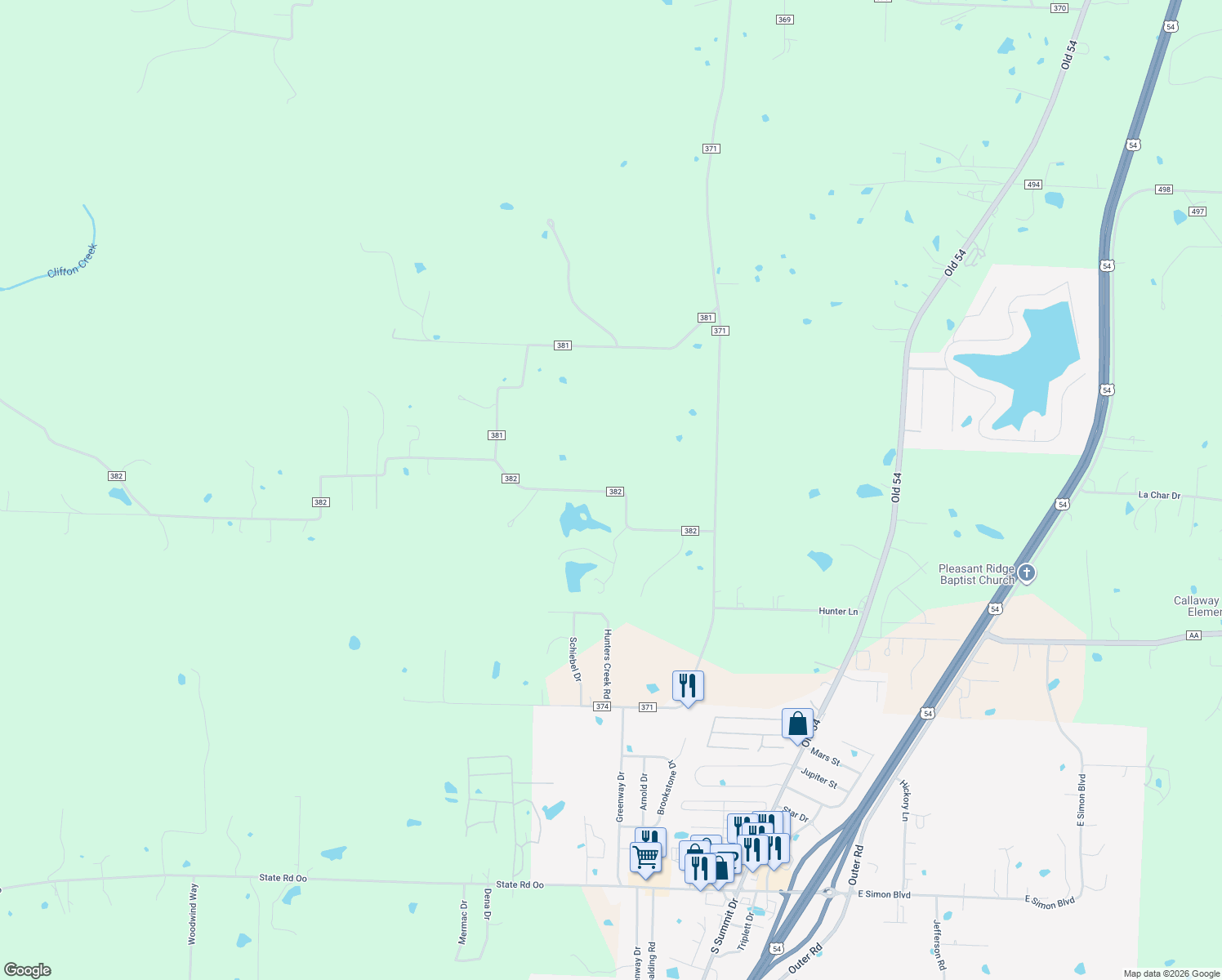 map of restaurants, bars, coffee shops, grocery stores, and more near 2056 County Road 382 in Holts Summit