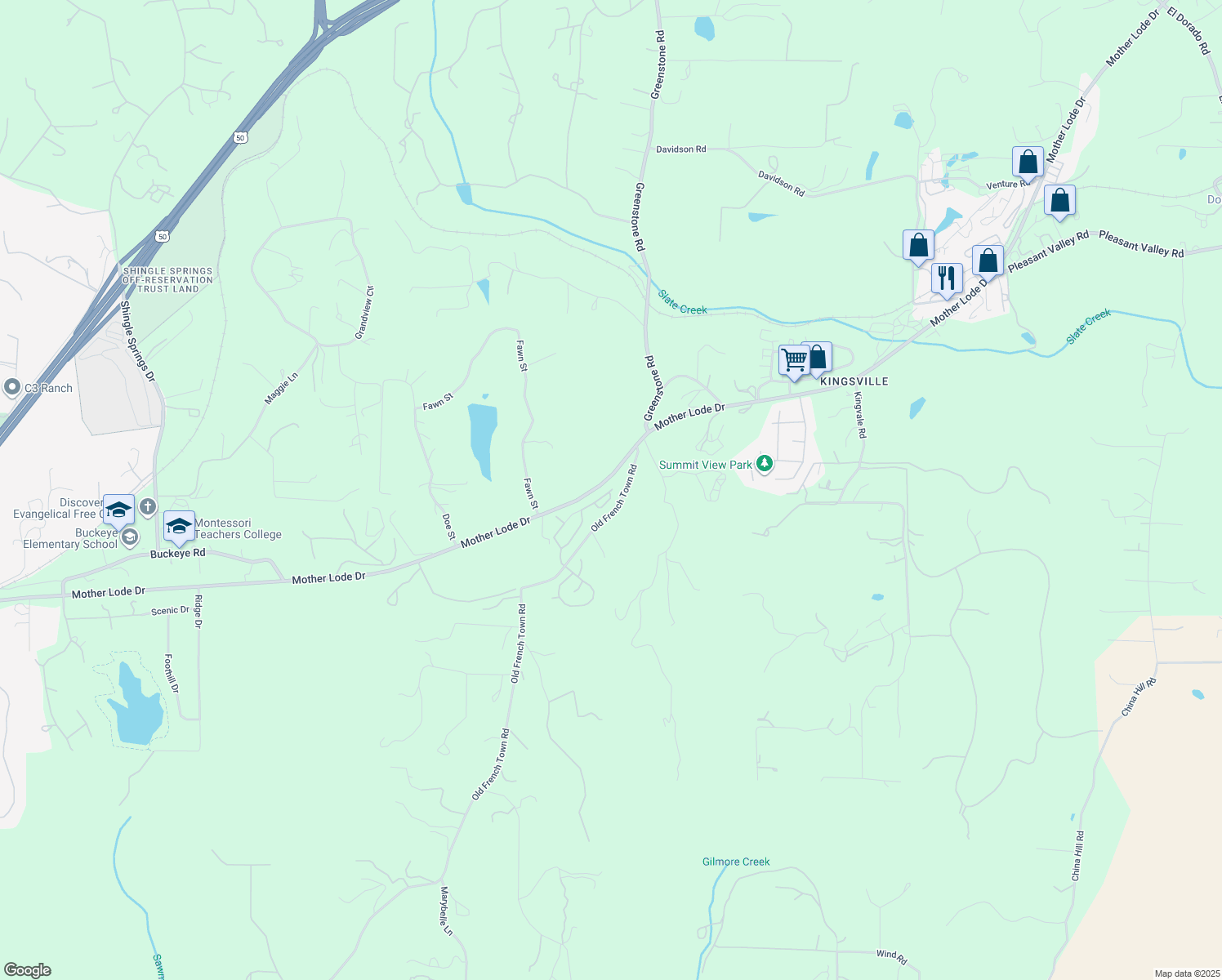 map of restaurants, bars, coffee shops, grocery stores, and more near 4700 Old French Town Road in Shingle Springs