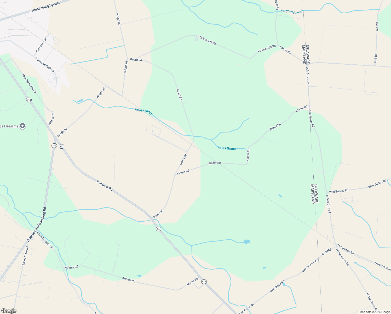map of restaurants, bars, coffee shops, grocery stores, and more near 2451 Guard Road in Federalsburg