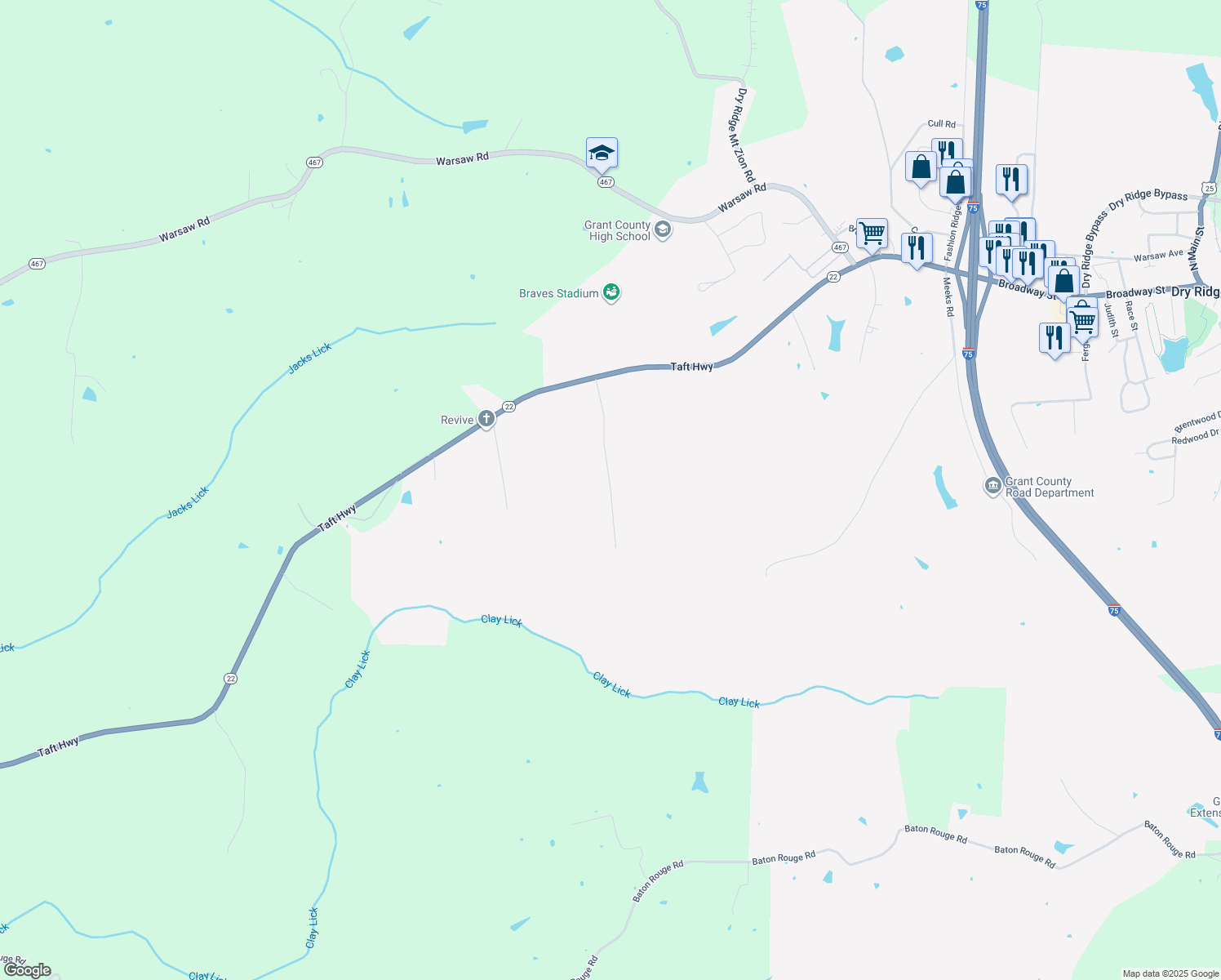 map of restaurants, bars, coffee shops, grocery stores, and more near 48 Ellen Kay Drive in Dry Ridge