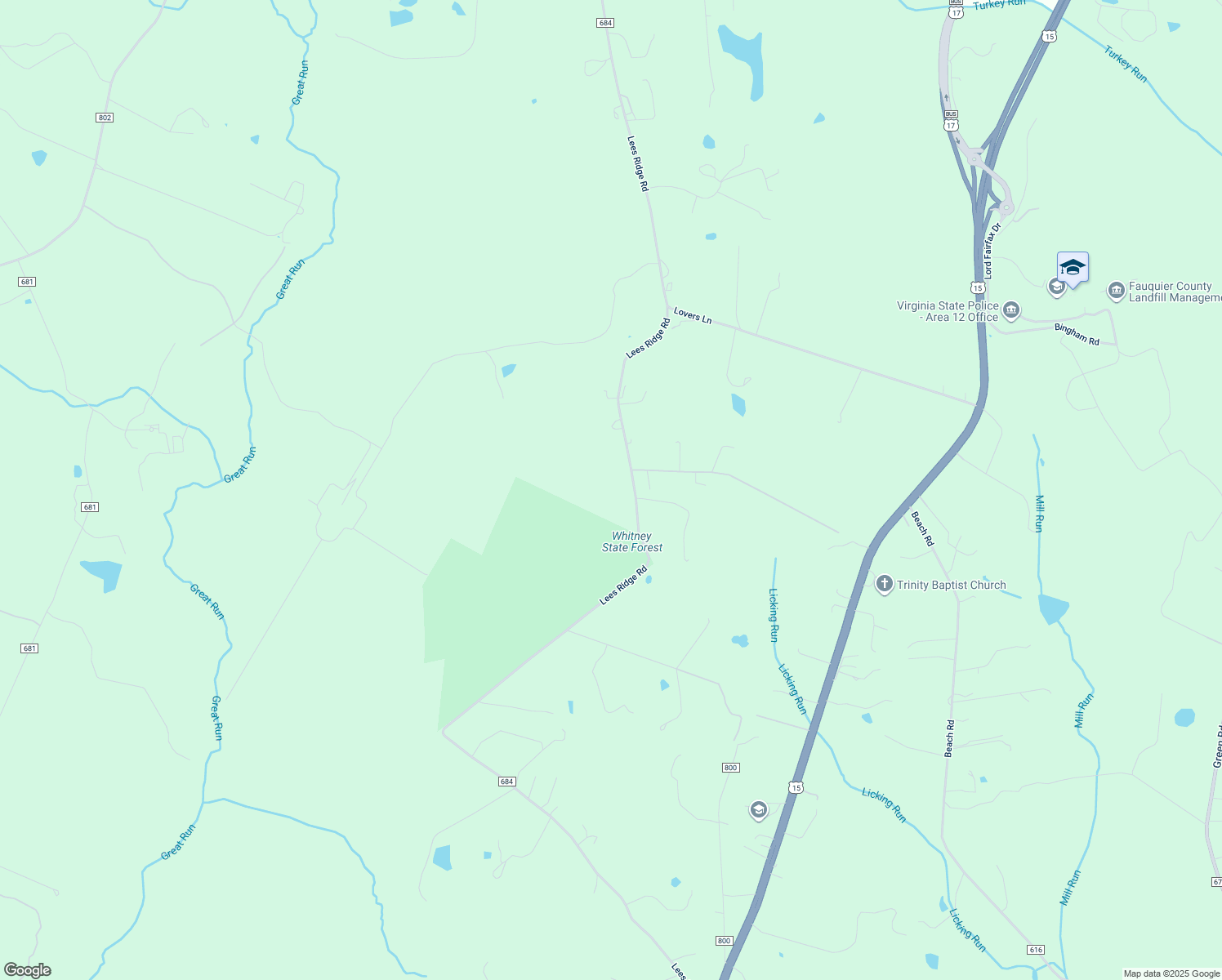 map of restaurants, bars, coffee shops, grocery stores, and more near 8708 Lees Ridge Road in Warrenton