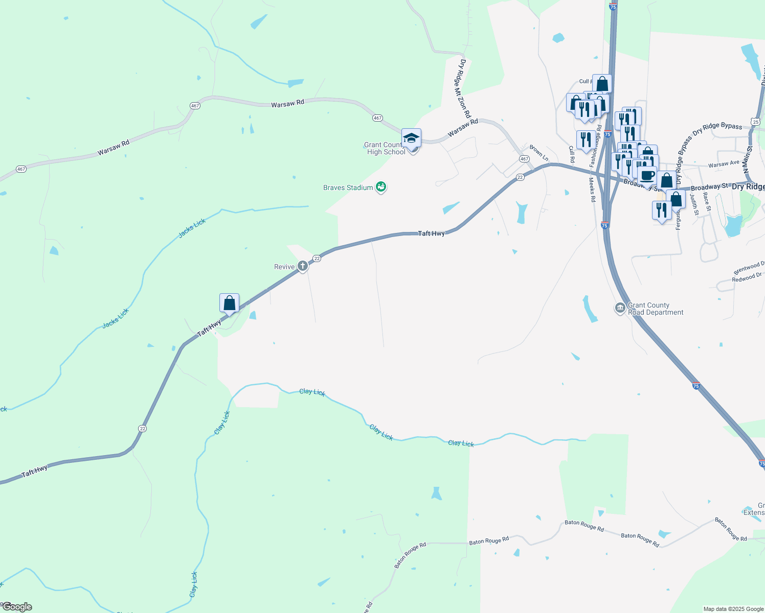 map of restaurants, bars, coffee shops, grocery stores, and more near 48 Ellen Kay Drive in Dry Ridge