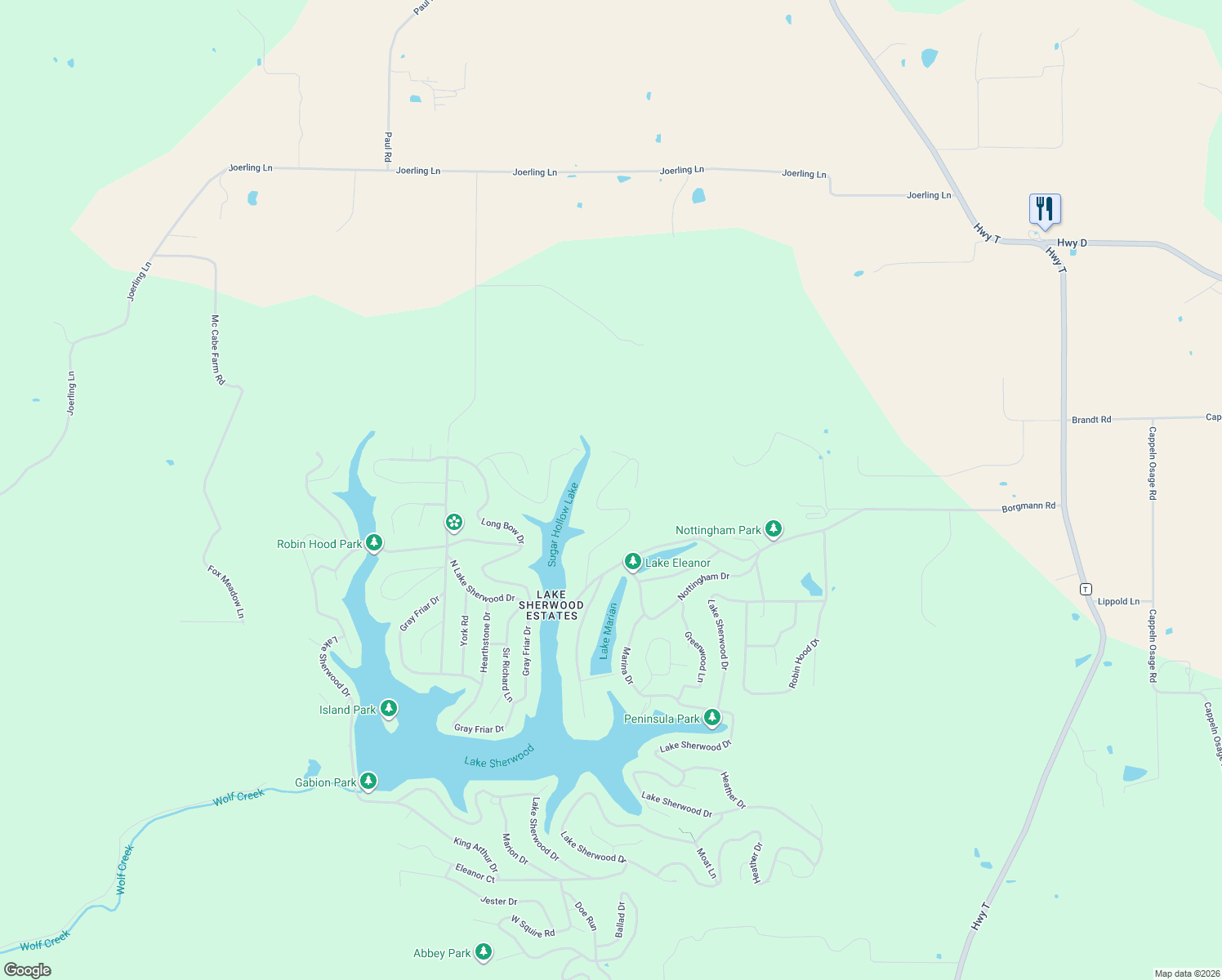 map of restaurants, bars, coffee shops, grocery stores, and more near 128 North Kings Road in Marthasville