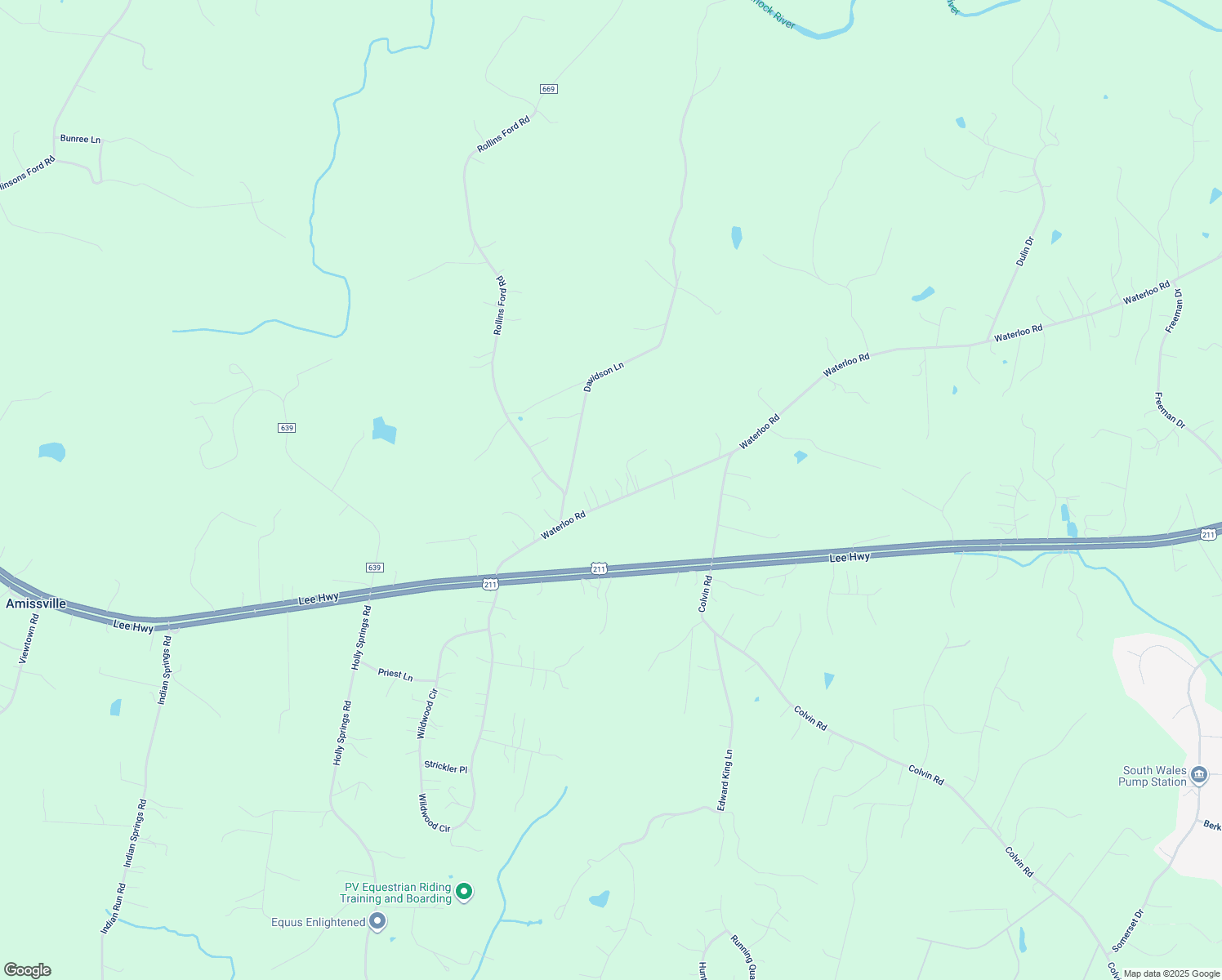 map of restaurants, bars, coffee shops, grocery stores, and more near 15365 Waterloo Road in Amissville