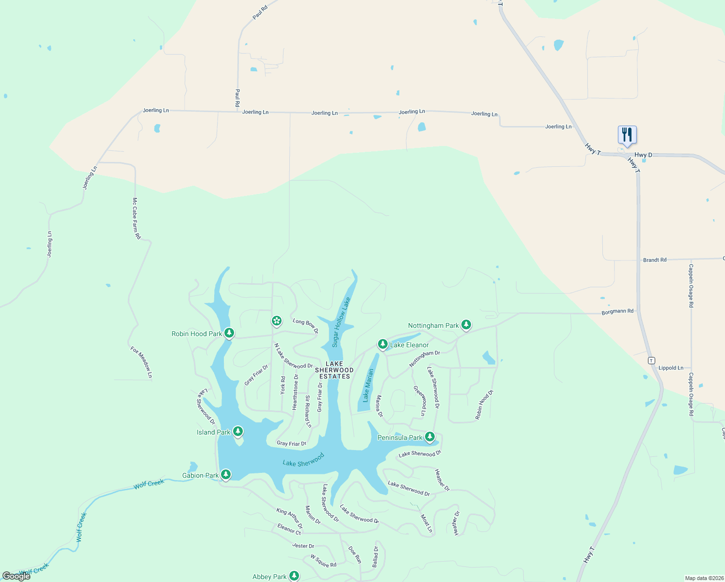 map of restaurants, bars, coffee shops, grocery stores, and more near 128 North Kings Road in Marthasville