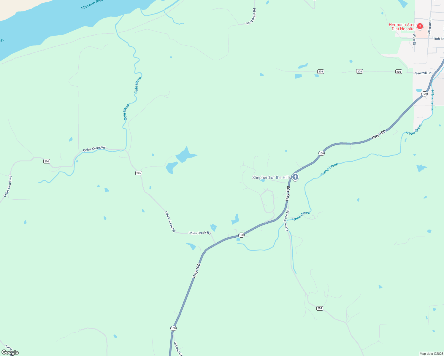 map of restaurants, bars, coffee shops, grocery stores, and more near Unnamed Road in Hermann