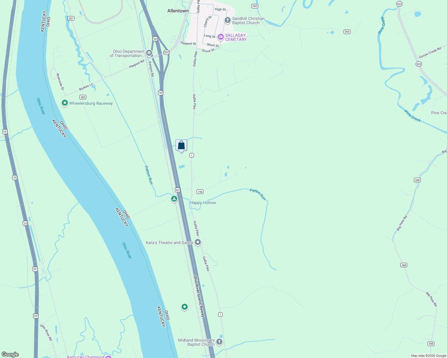 map of restaurants, bars, coffee shops, grocery stores, and more near 281 Jewell Road in Franklin Furnace