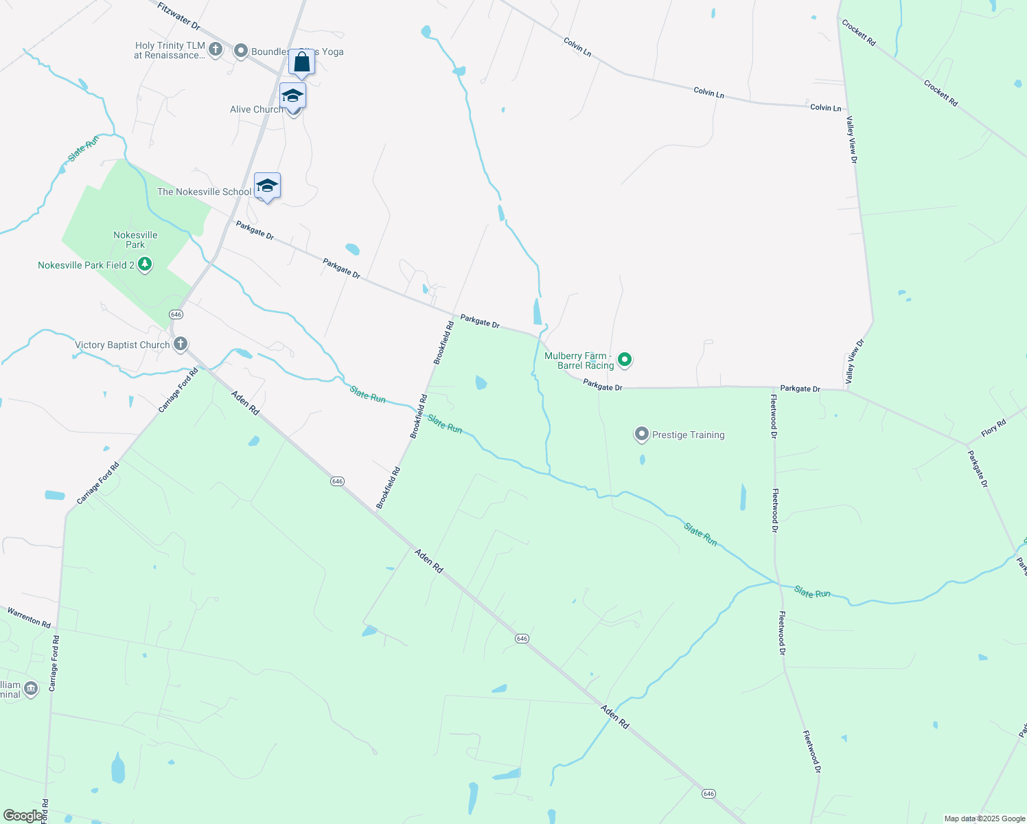 map of restaurants, bars, coffee shops, grocery stores, and more near 11951 Parkgate Drive in Nokesville