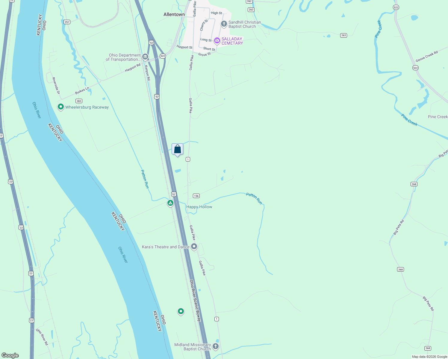 map of restaurants, bars, coffee shops, grocery stores, and more near 281 Jewell Road in Franklin Furnace