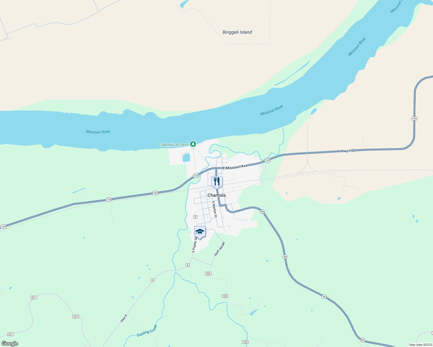 map of restaurants, bars, coffee shops, grocery stores, and more near Tennessee Avenue in Chamois