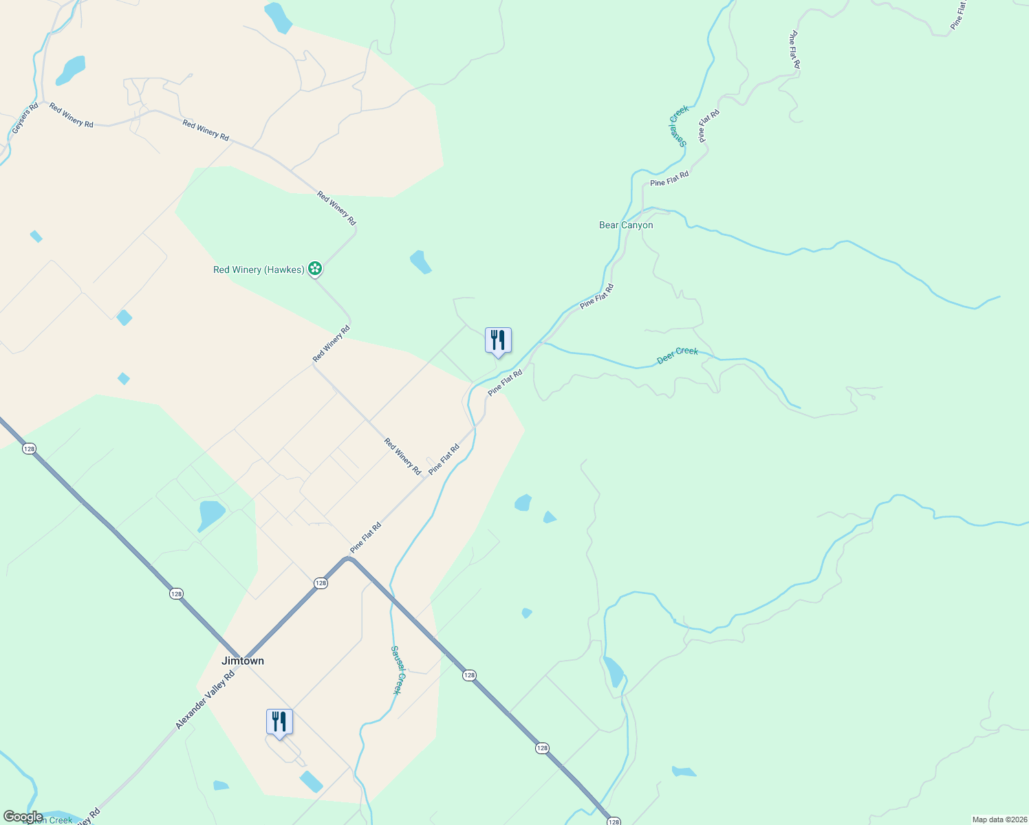 map of restaurants, bars, coffee shops, grocery stores, and more near 4395 Pine Flat Road in Healdsburg