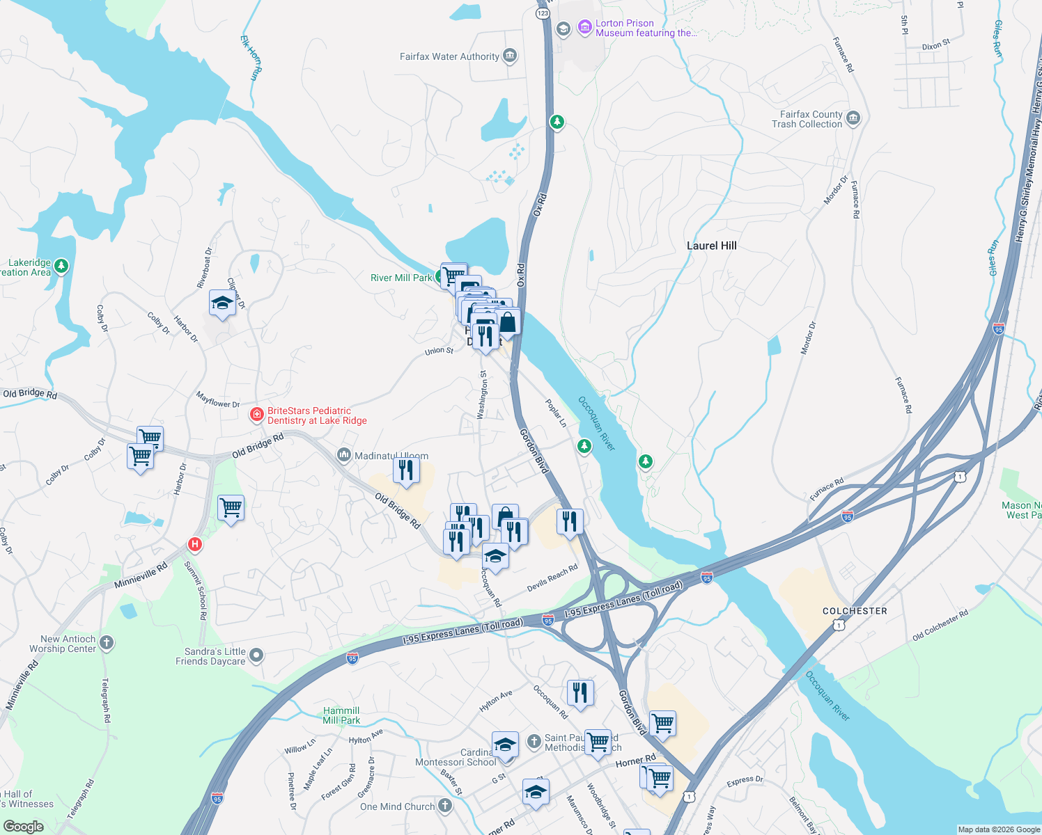 map of restaurants, bars, coffee shops, grocery stores, and more near 71 Gordon Boulevard in Woodbridge