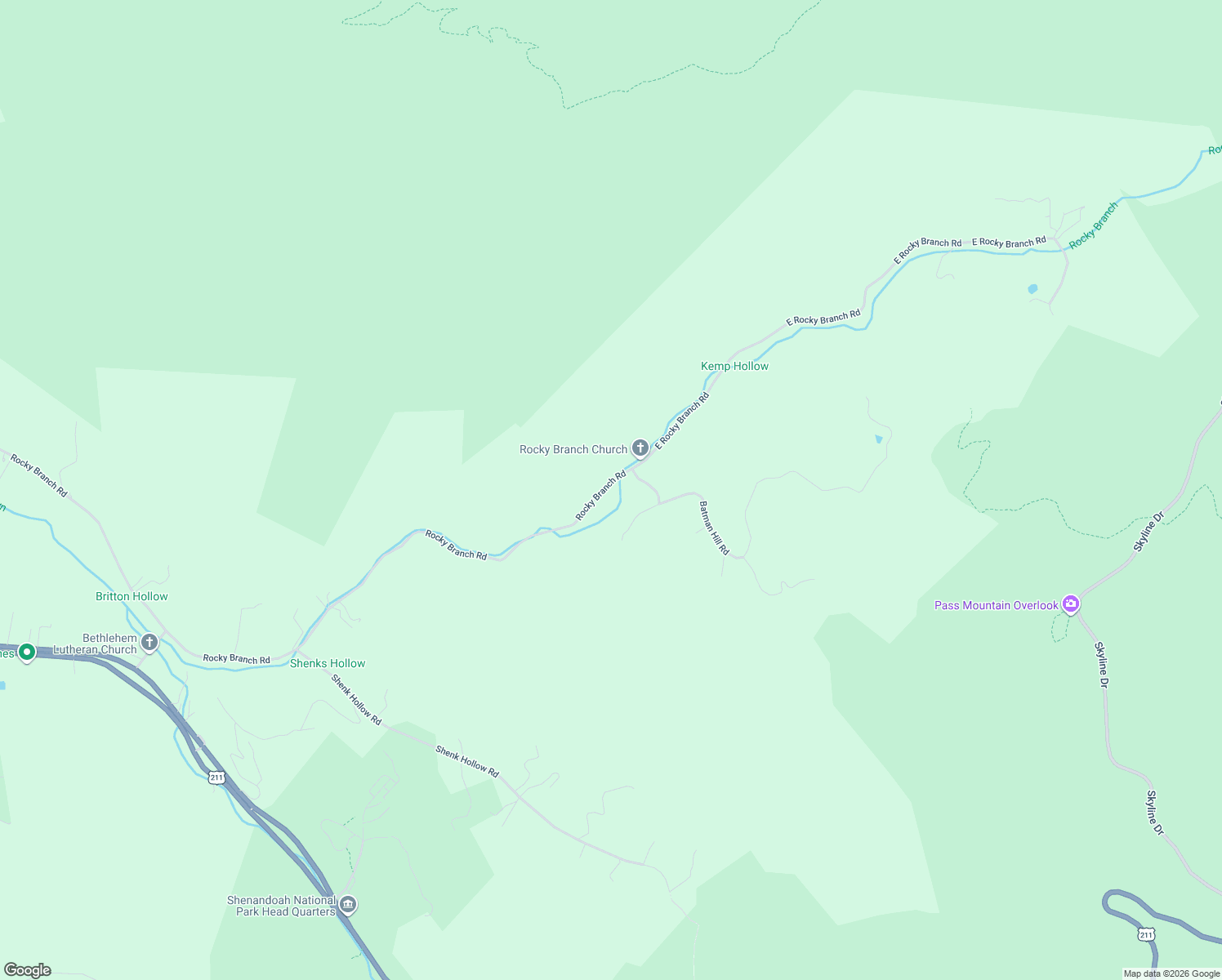map of restaurants, bars, coffee shops, grocery stores, and more near 2800 East Rocky Branch Road in Luray
