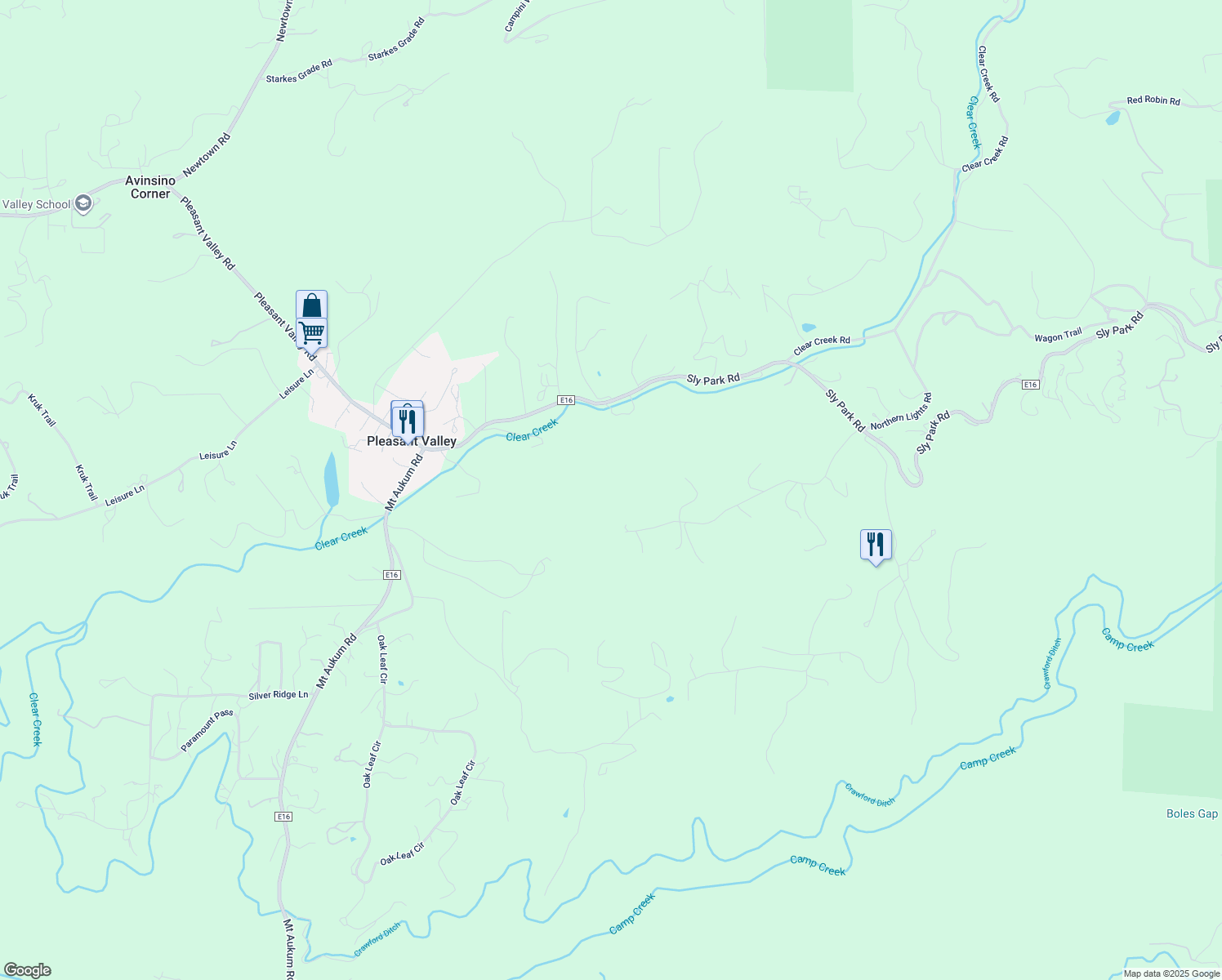 map of restaurants, bars, coffee shops, grocery stores, and more near 4934 Vogelsang Lane in Placerville