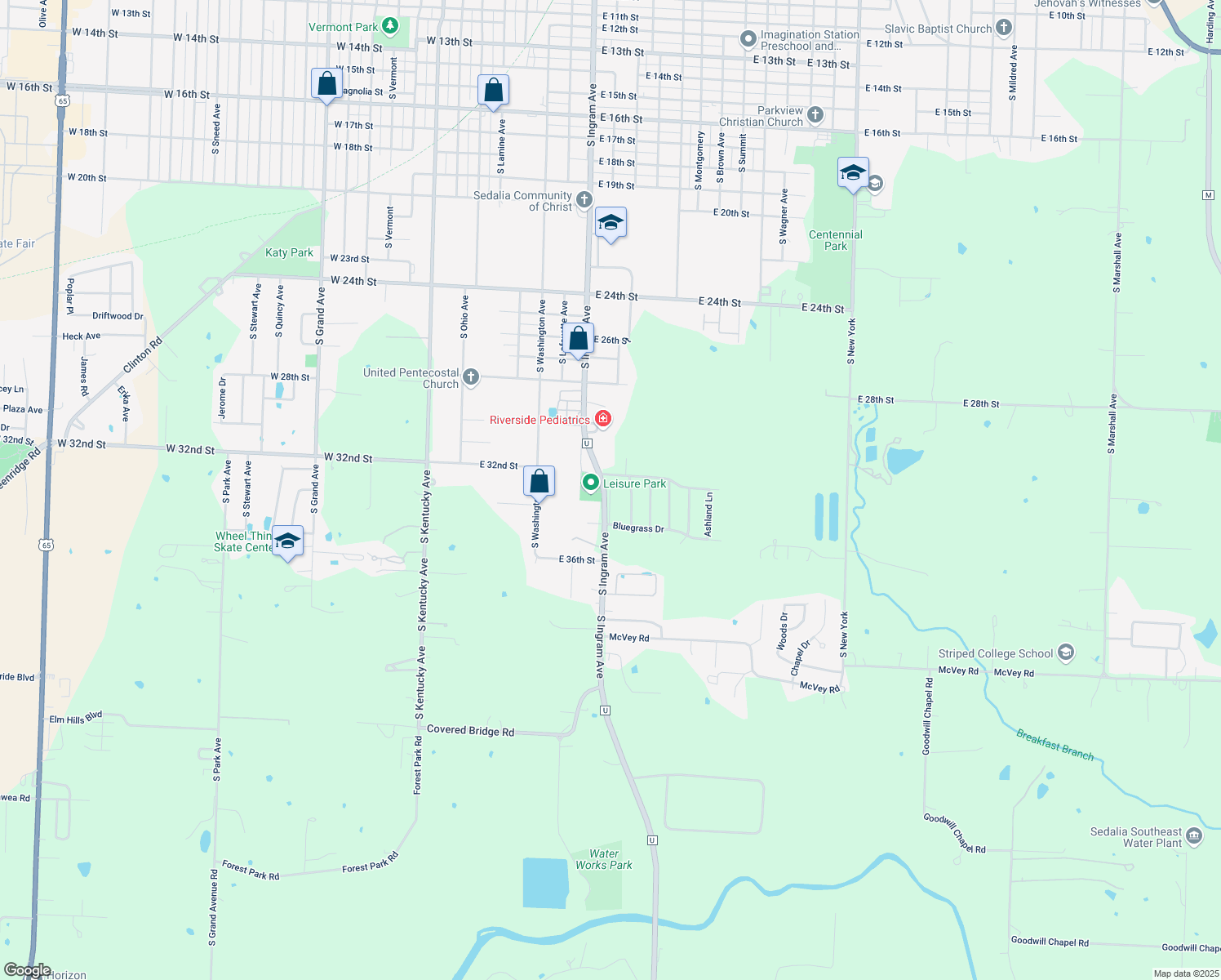 map of restaurants, bars, coffee shops, grocery stores, and more near Canon Dr in Pettis