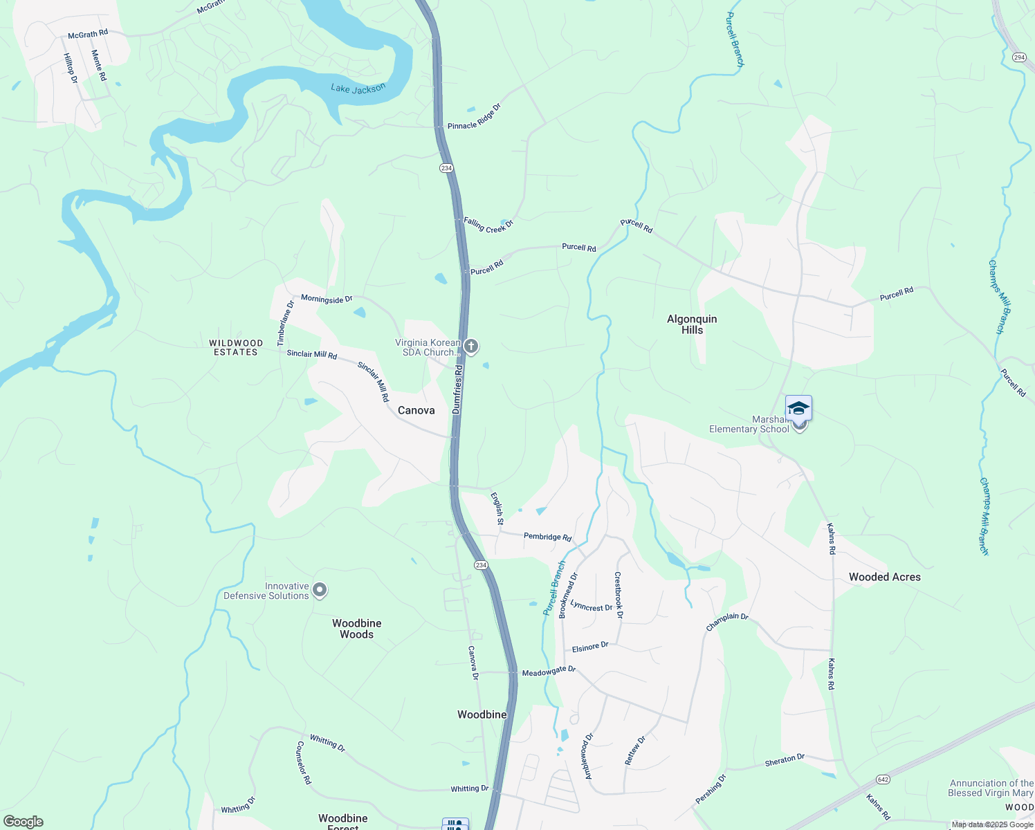 map of restaurants, bars, coffee shops, grocery stores, and more near 7931 Sly Fox Lane in Manassas