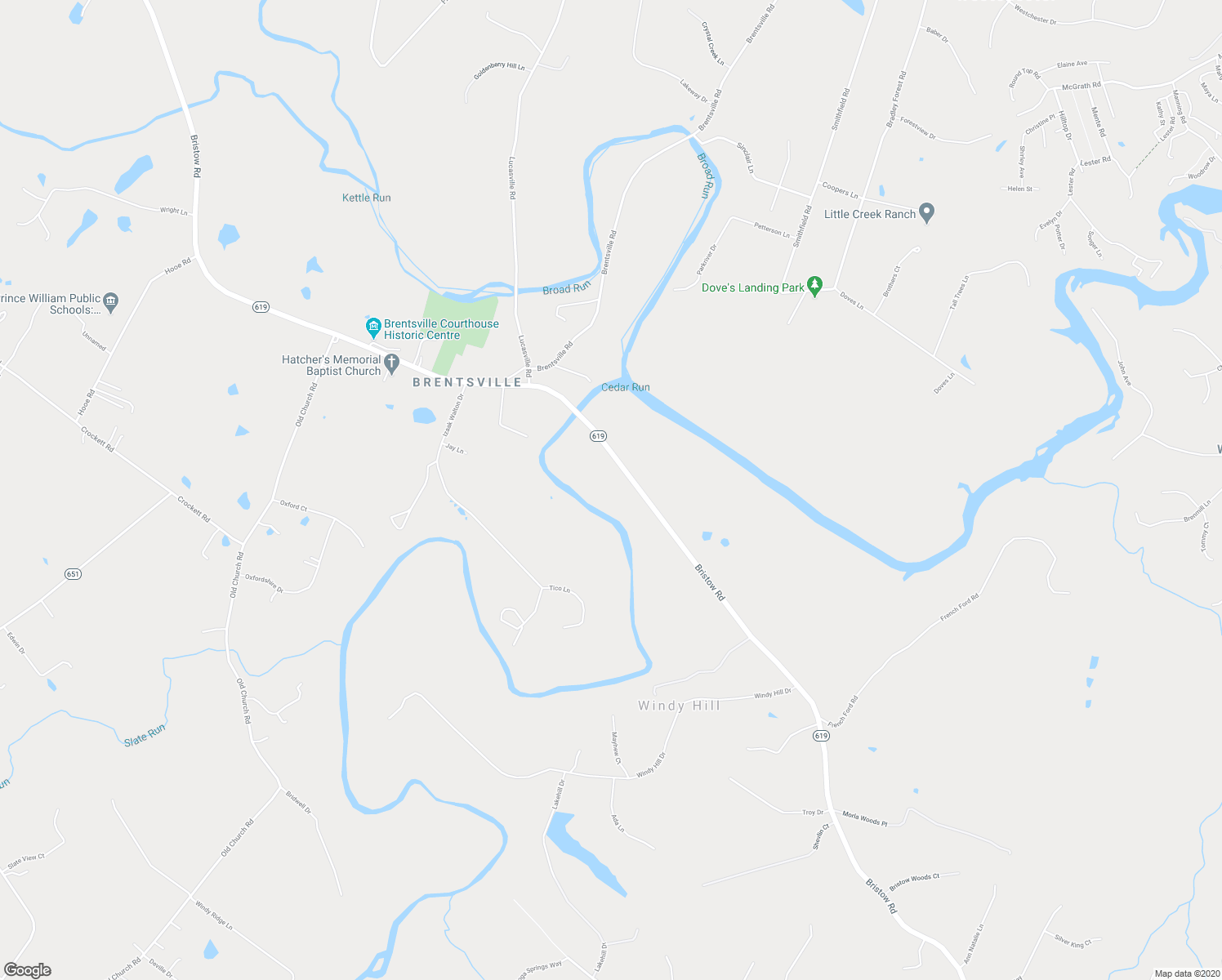map of restaurants, bars, coffee shops, grocery stores, and more near 12500 Bristow Road in Nokesville