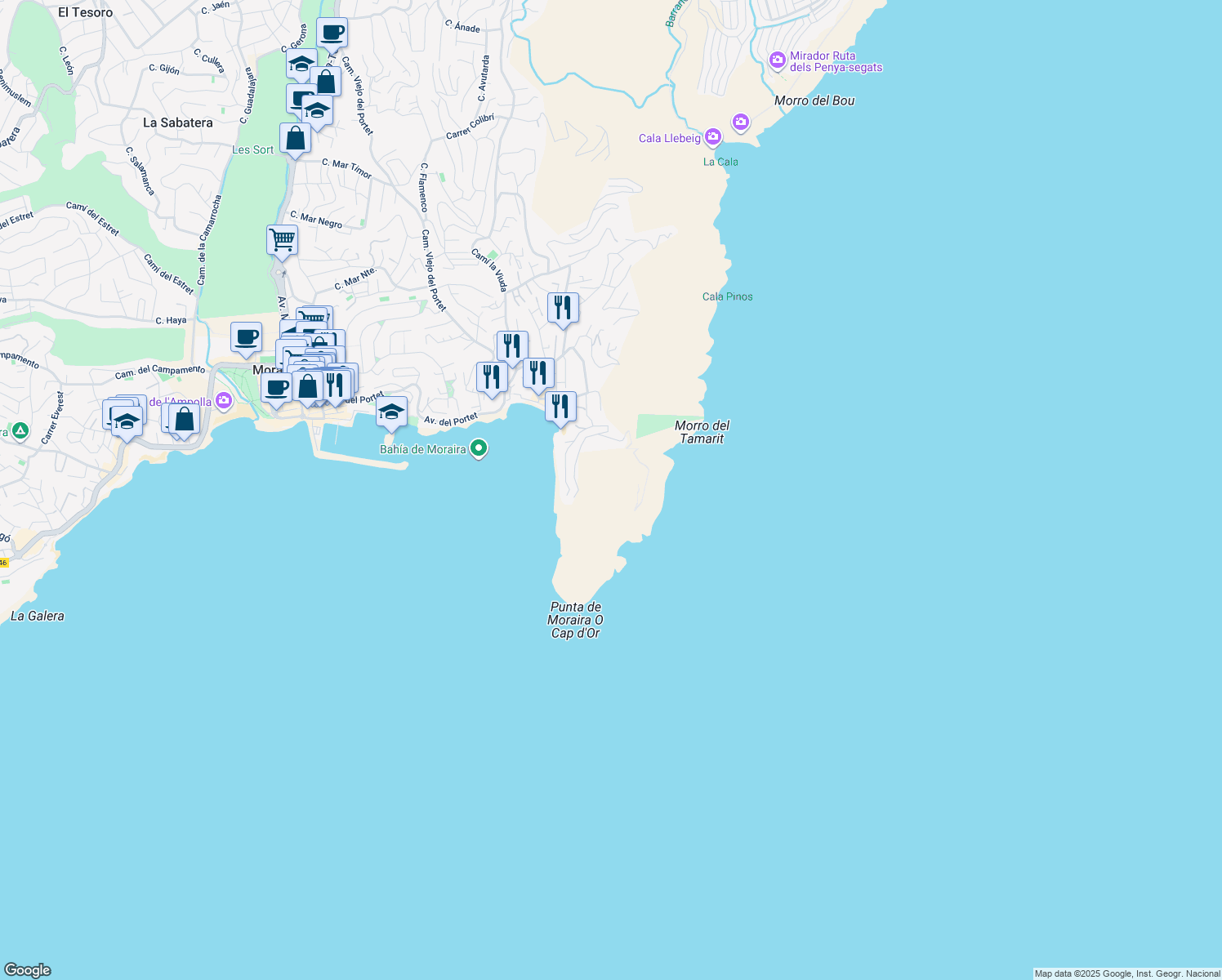 map of restaurants, bars, coffee shops, grocery stores, and more near 1 Calle Puerto de Alcudia in Teulada
