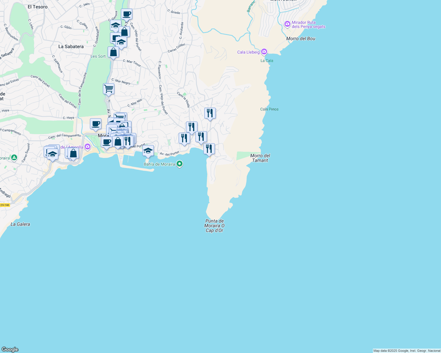 map of restaurants, bars, coffee shops, grocery stores, and more near 1 Calle Puerto de Alcudia in Teulada