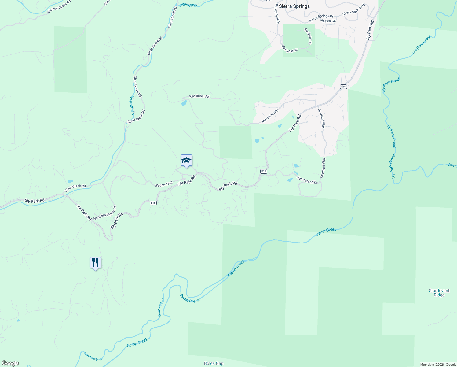 map of restaurants, bars, coffee shops, grocery stores, and more near 4620 Fairglade Road in Placerville