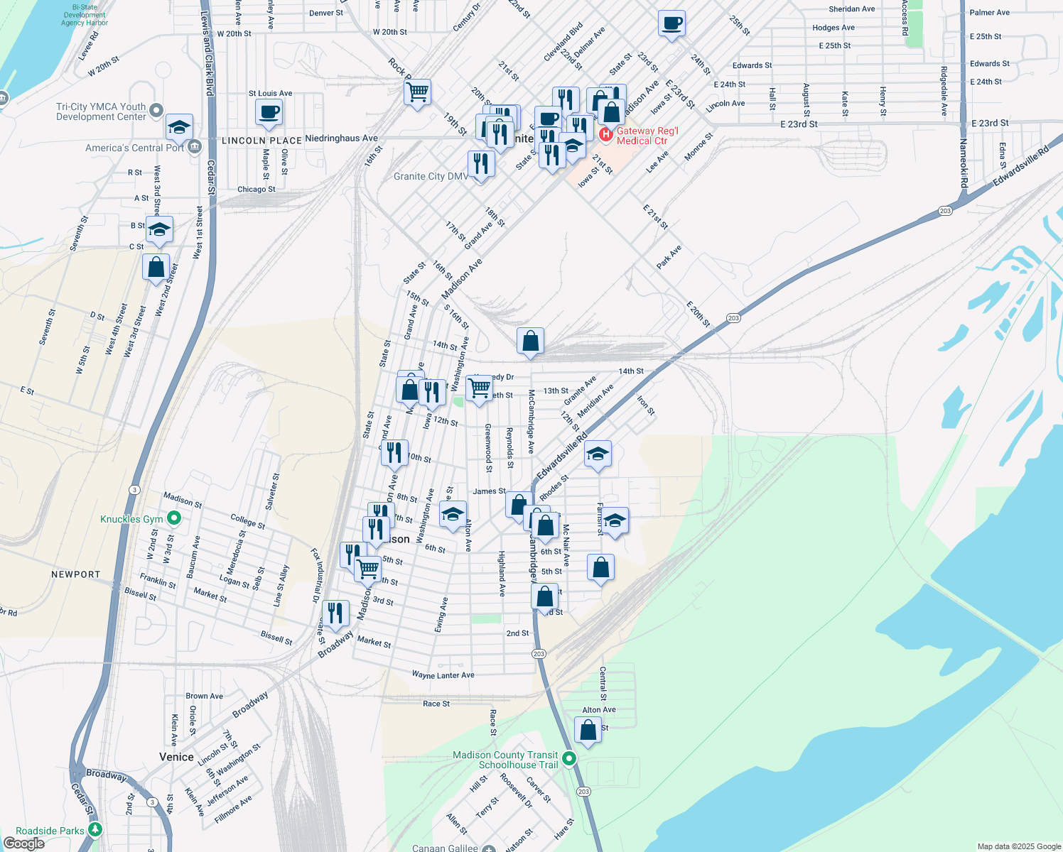 map of restaurants, bars, coffee shops, grocery stores, and more near 1101 McCambridge Avenue in Madison
