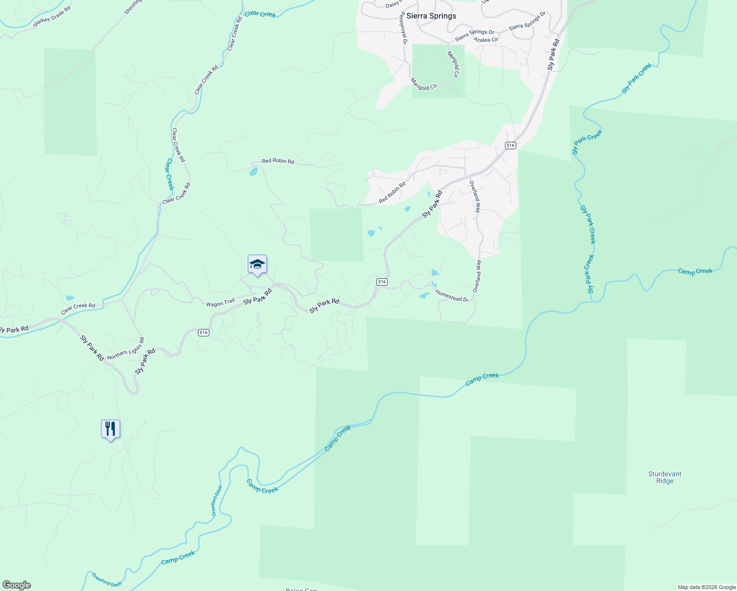 map of restaurants, bars, coffee shops, grocery stores, and more near 4465 Kristin Lee Court in Placerville