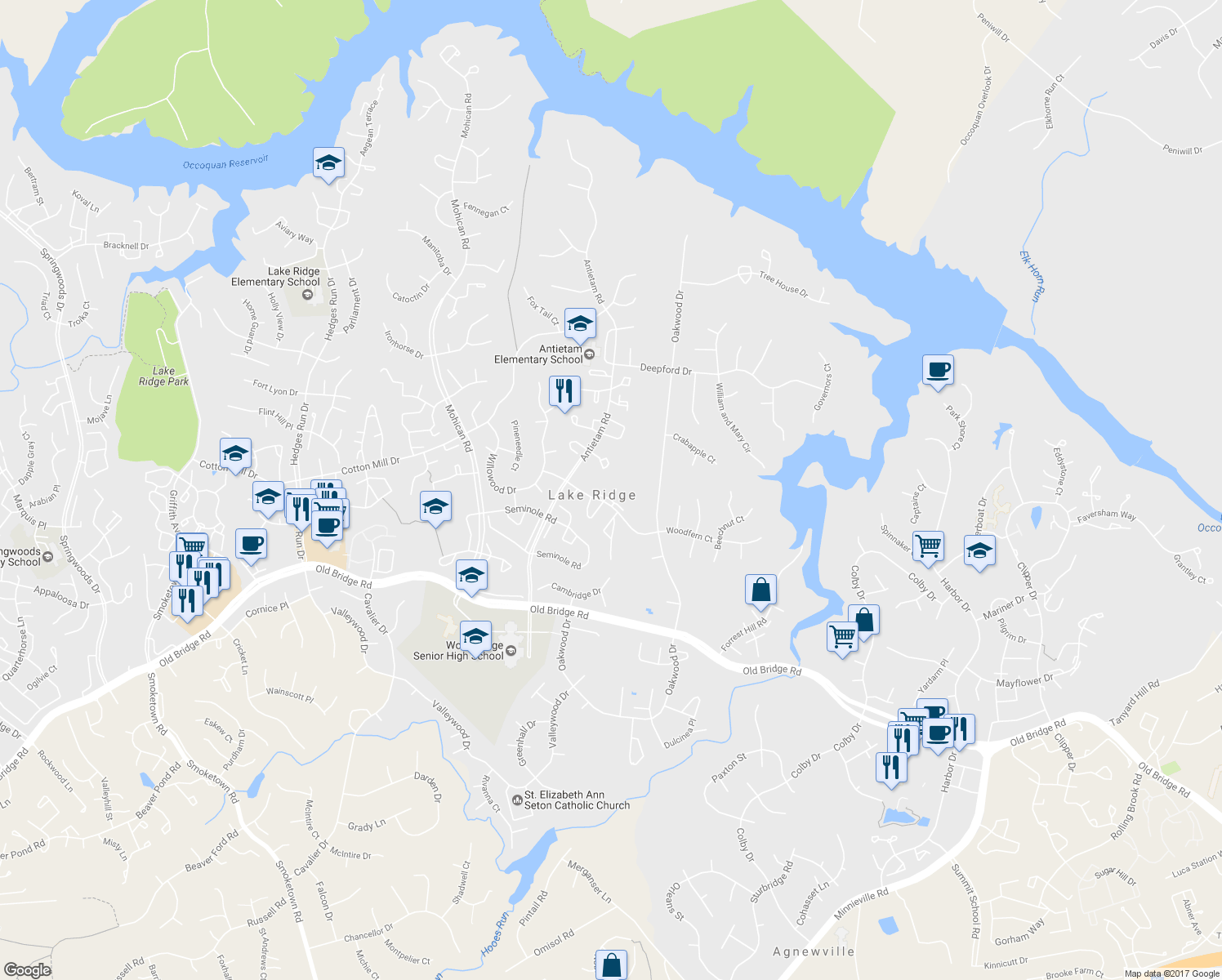 map of restaurants, bars, coffee shops, grocery stores, and more near 2839 Chablis Circle in Woodbridge