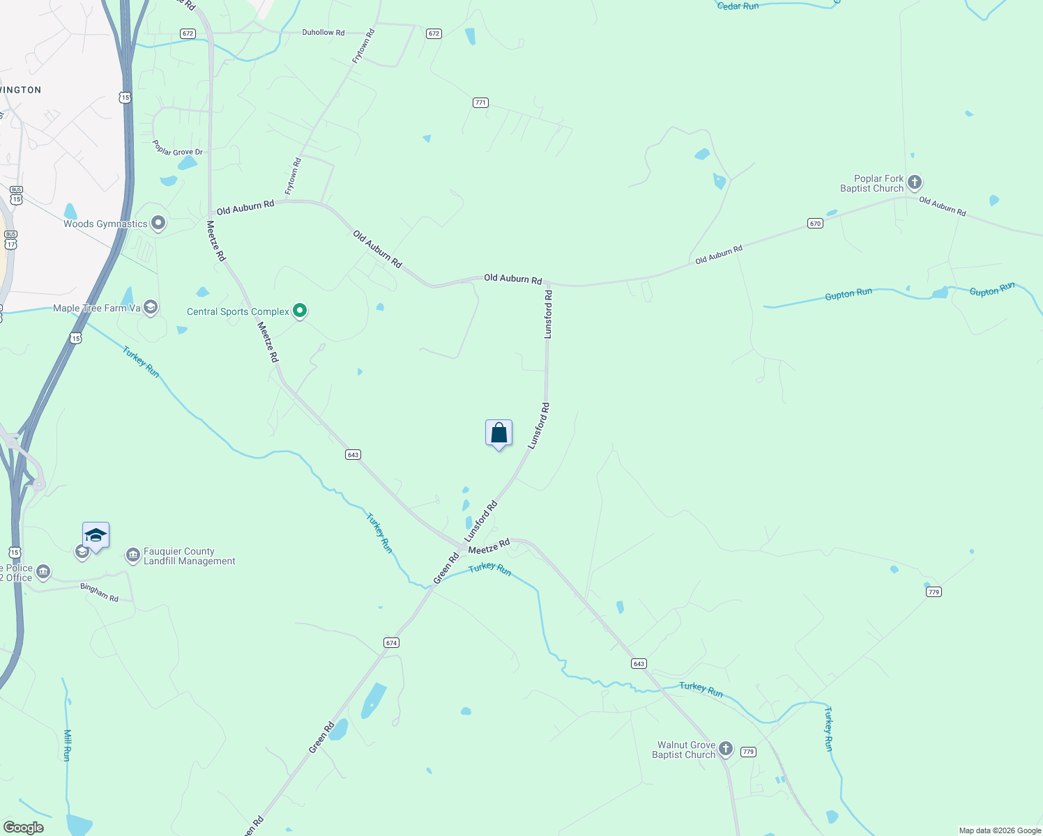 map of restaurants, bars, coffee shops, grocery stores, and more near 8388 Lunsford Road in Warrenton