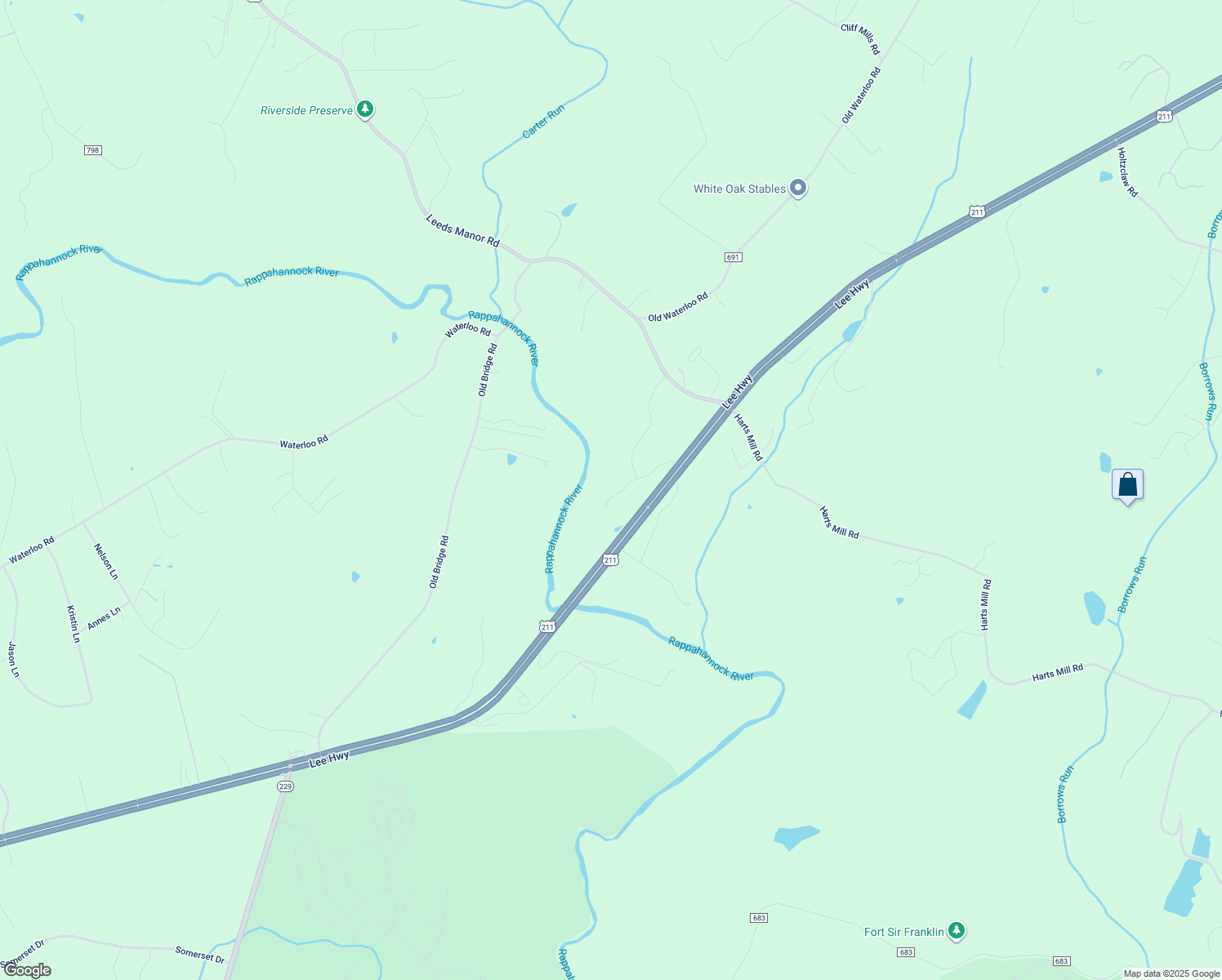 map of restaurants, bars, coffee shops, grocery stores, and more near 9404 Lee Highway in Warrenton