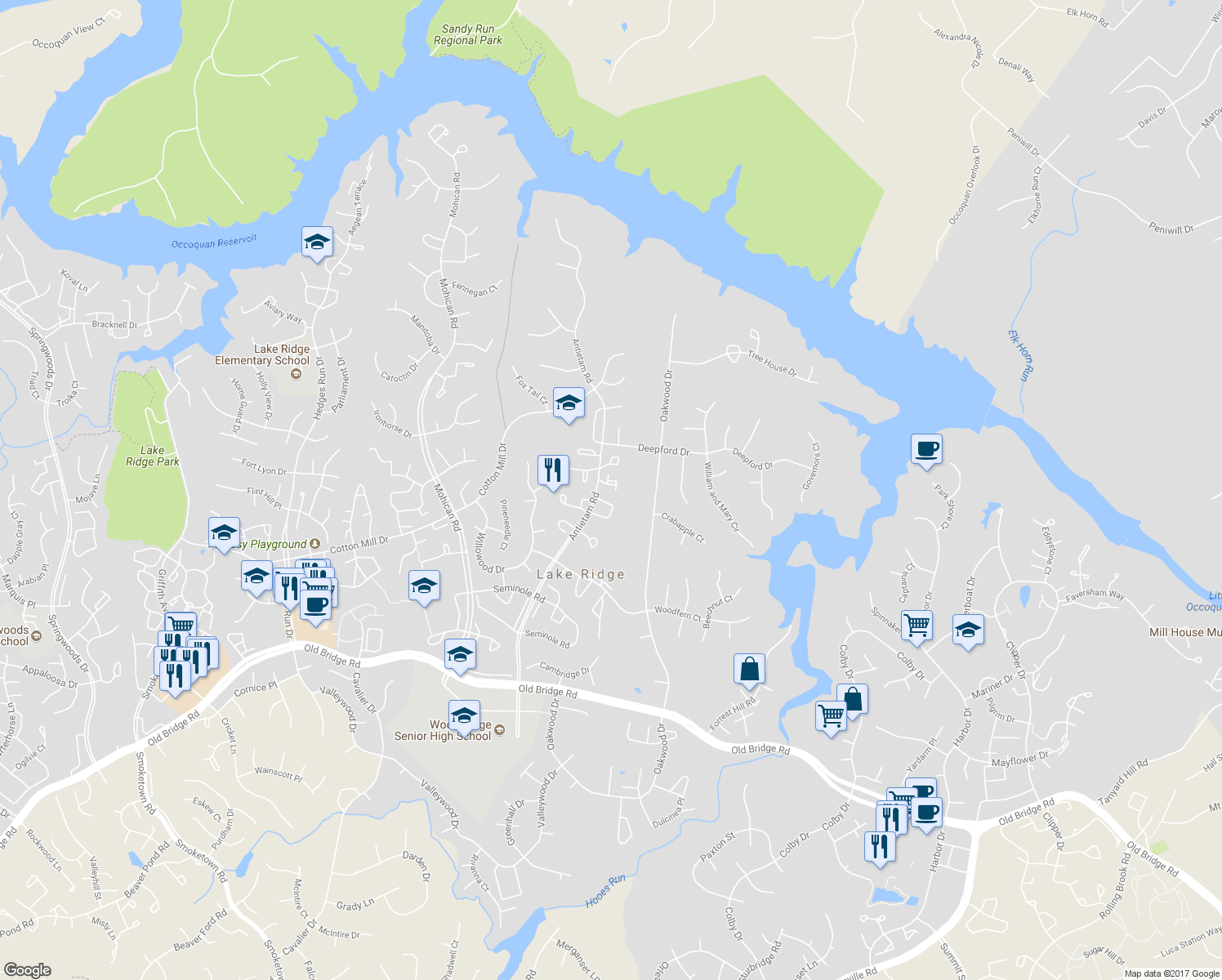 map of restaurants, bars, coffee shops, grocery stores, and more near 2778 Marsala Court in Woodbridge