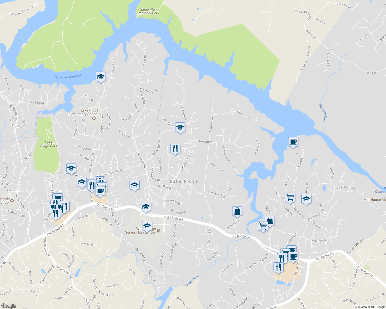 map of restaurants, bars, coffee shops, grocery stores, and more near 2784 Marsala Court in Woodbridge