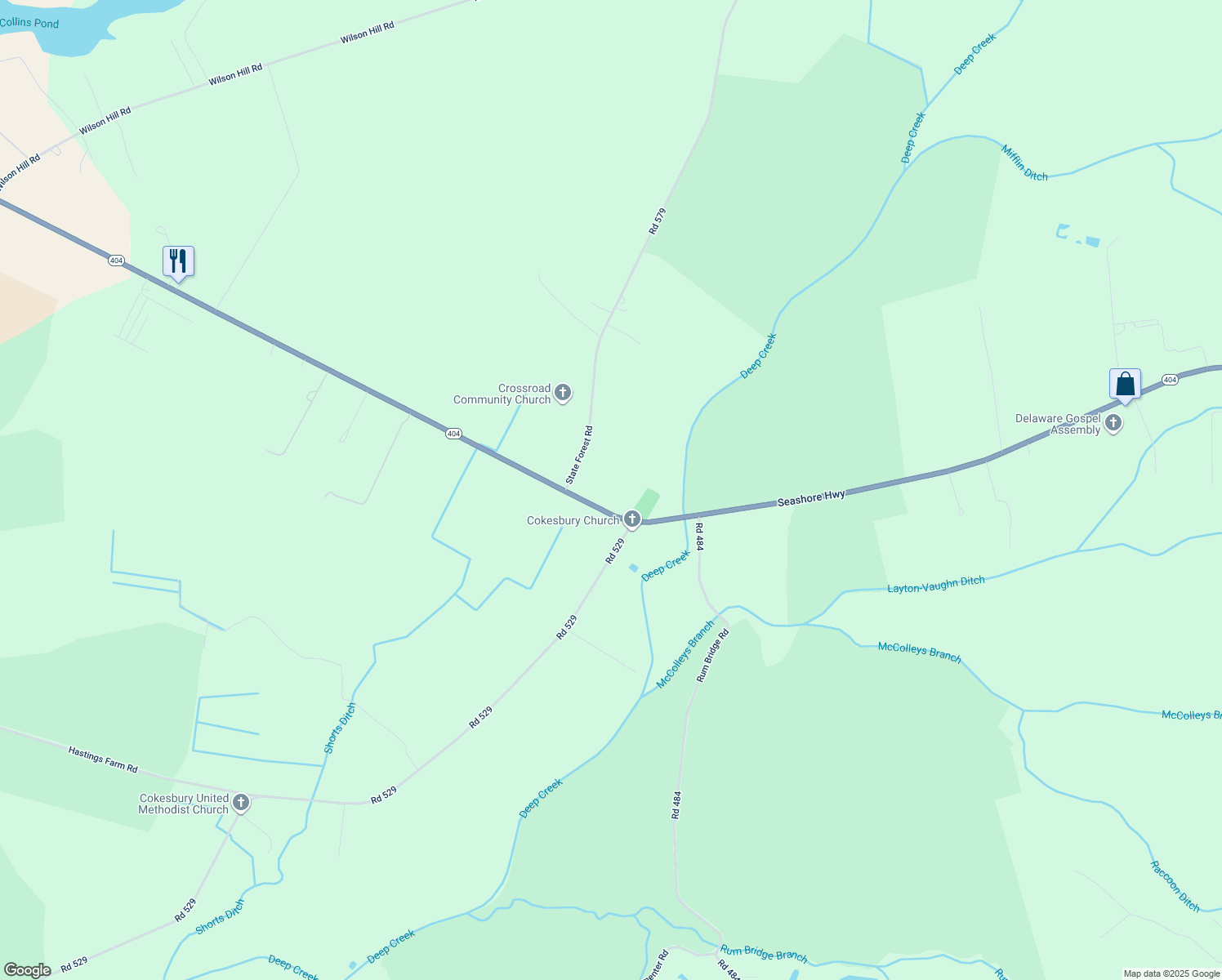 map of restaurants, bars, coffee shops, grocery stores, and more near 13911 Seashore Highway in Georgetown