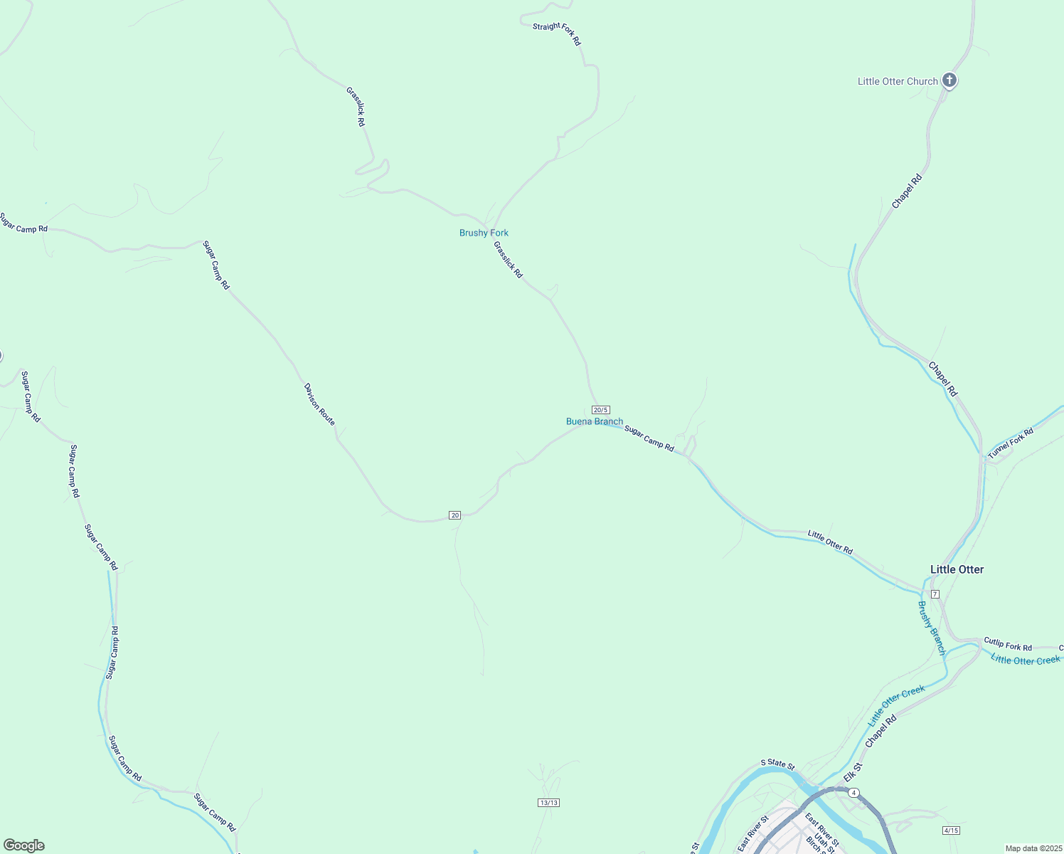 map of restaurants, bars, coffee shops, grocery stores, and more near 5467 Little Otter Road in Gassaway