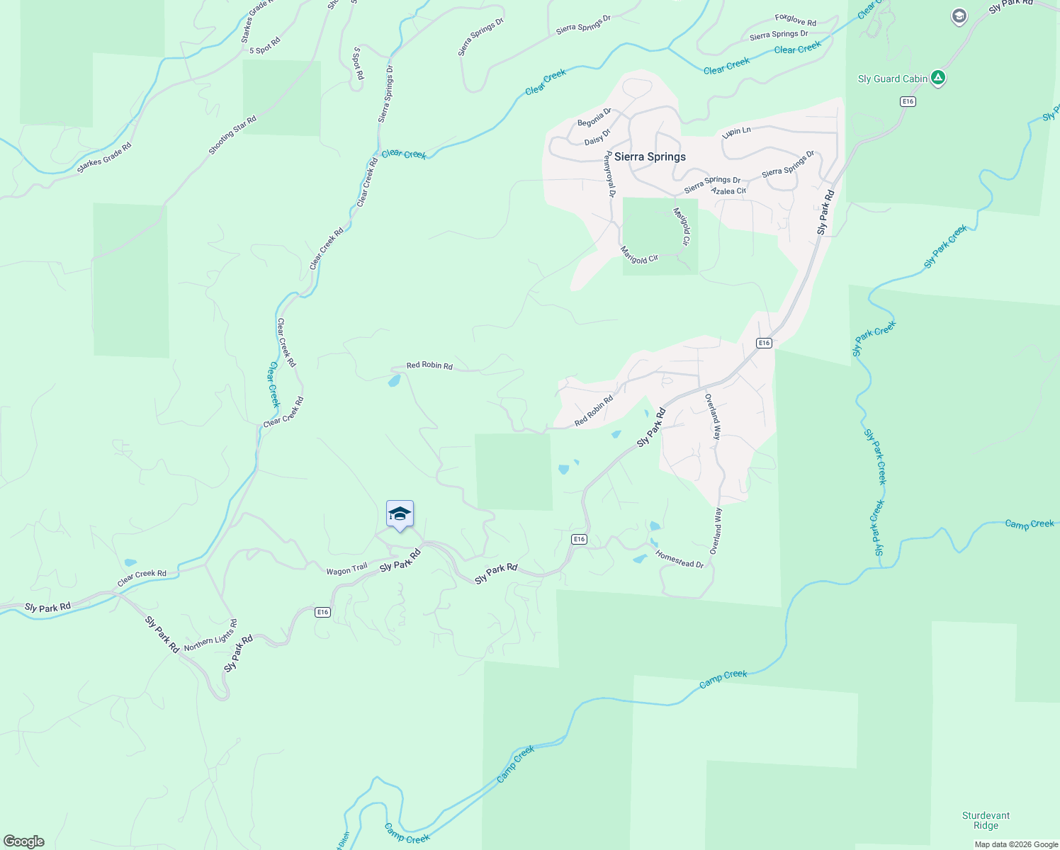 map of restaurants, bars, coffee shops, grocery stores, and more near 6380 Red Robin Road in Placerville