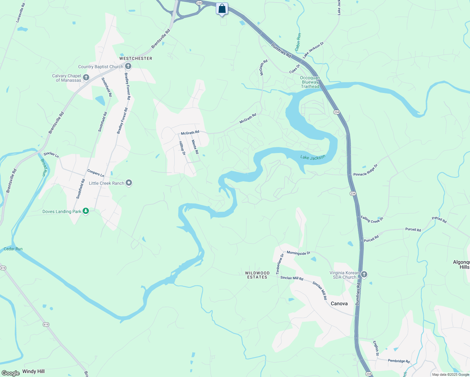 map of restaurants, bars, coffee shops, grocery stores, and more near 12113 Cobb Road in Manassas
