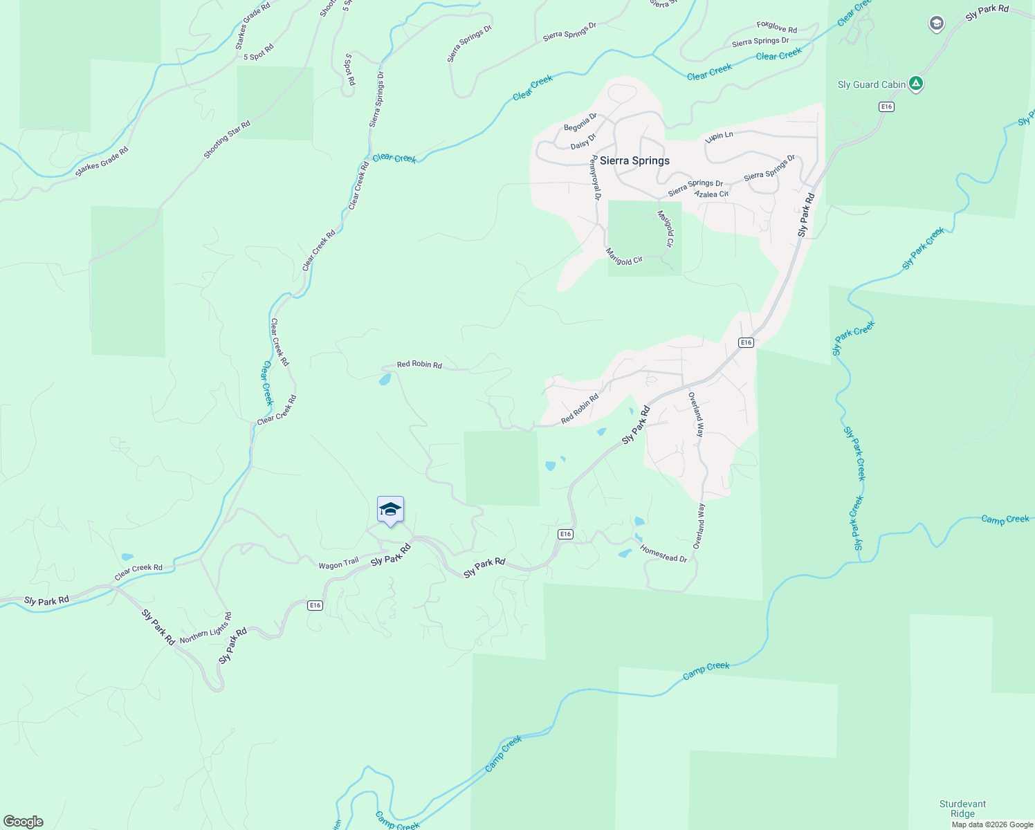 map of restaurants, bars, coffee shops, grocery stores, and more near 6380 Red Robin Road in Placerville