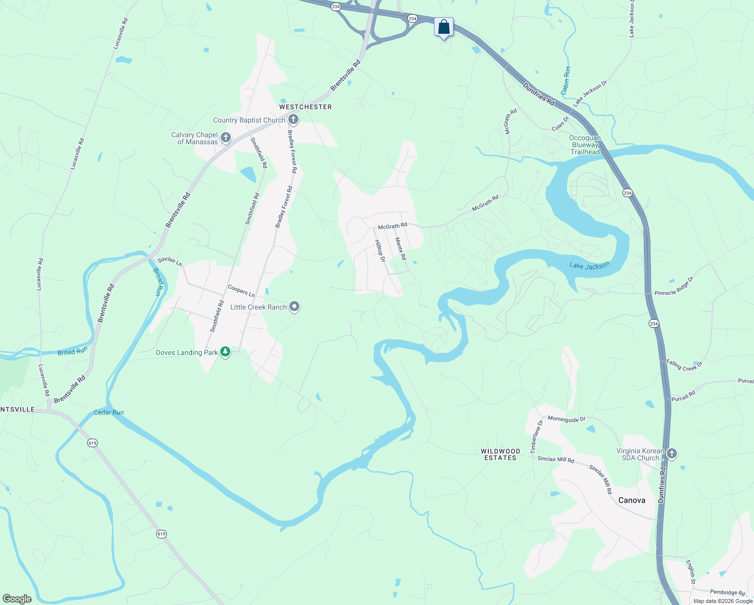 map of restaurants, bars, coffee shops, grocery stores, and more near 11936 Hunt Road in Manassas