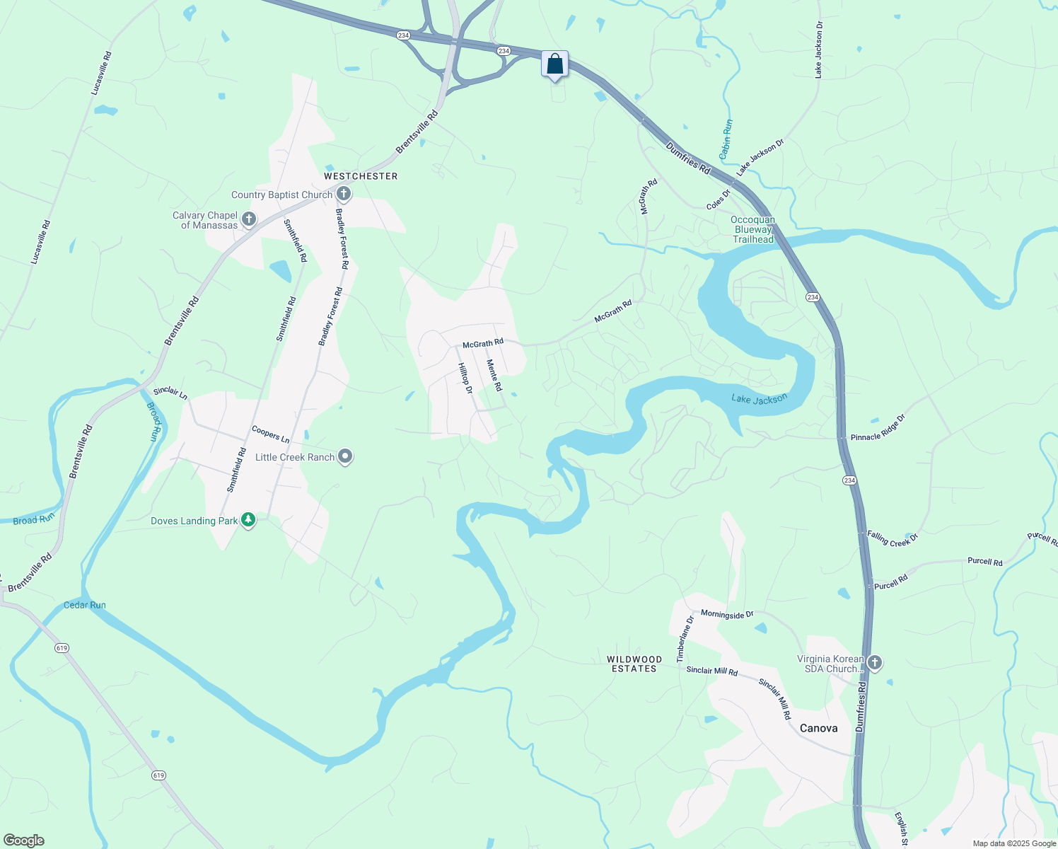 map of restaurants, bars, coffee shops, grocery stores, and more near 11926 Eureka Street in Manassas