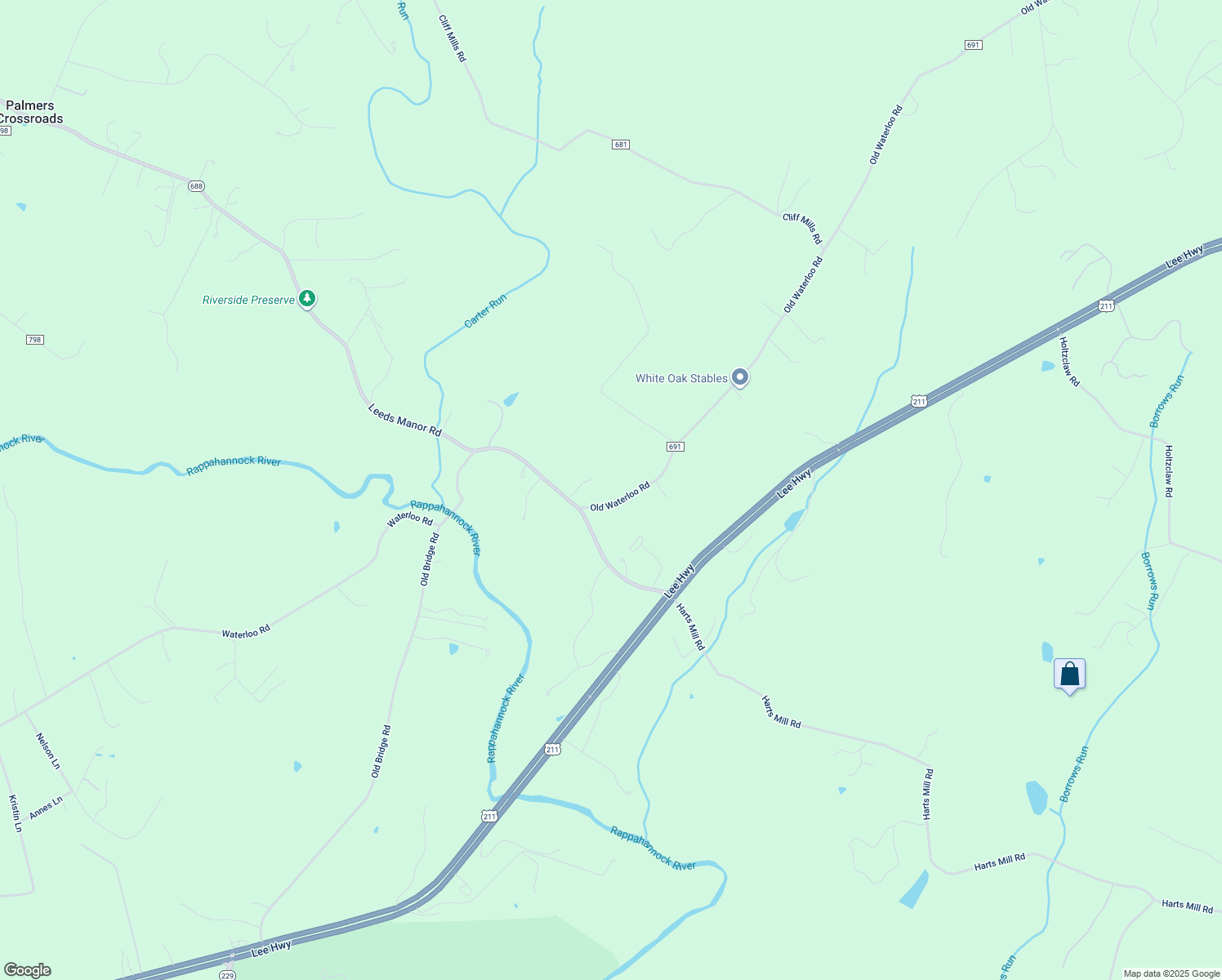 map of restaurants, bars, coffee shops, grocery stores, and more near 9496 Old Waterloo Rd in Warrenton