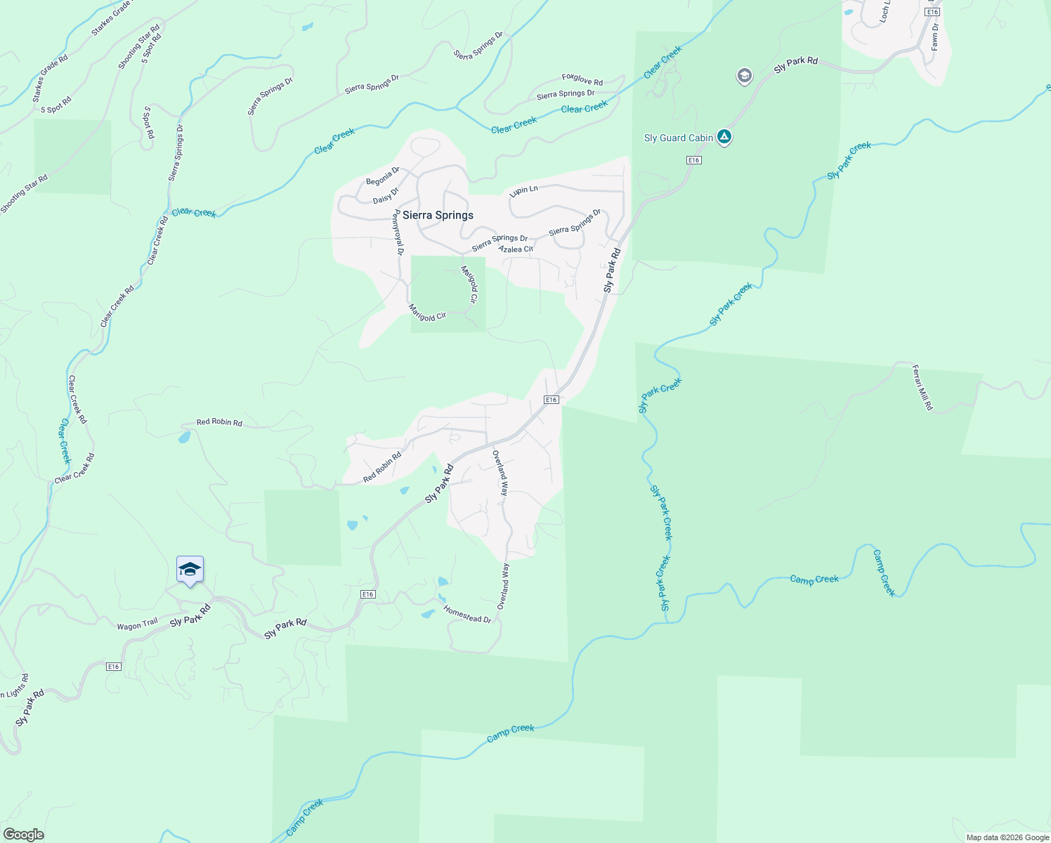 map of restaurants, bars, coffee shops, grocery stores, and more near 6045 Sly Park Road in Placerville