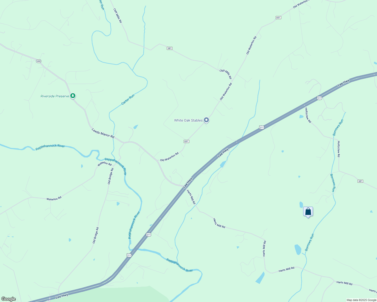 map of restaurants, bars, coffee shops, grocery stores, and more near 9467 Old Waterloo Rd in Warrenton