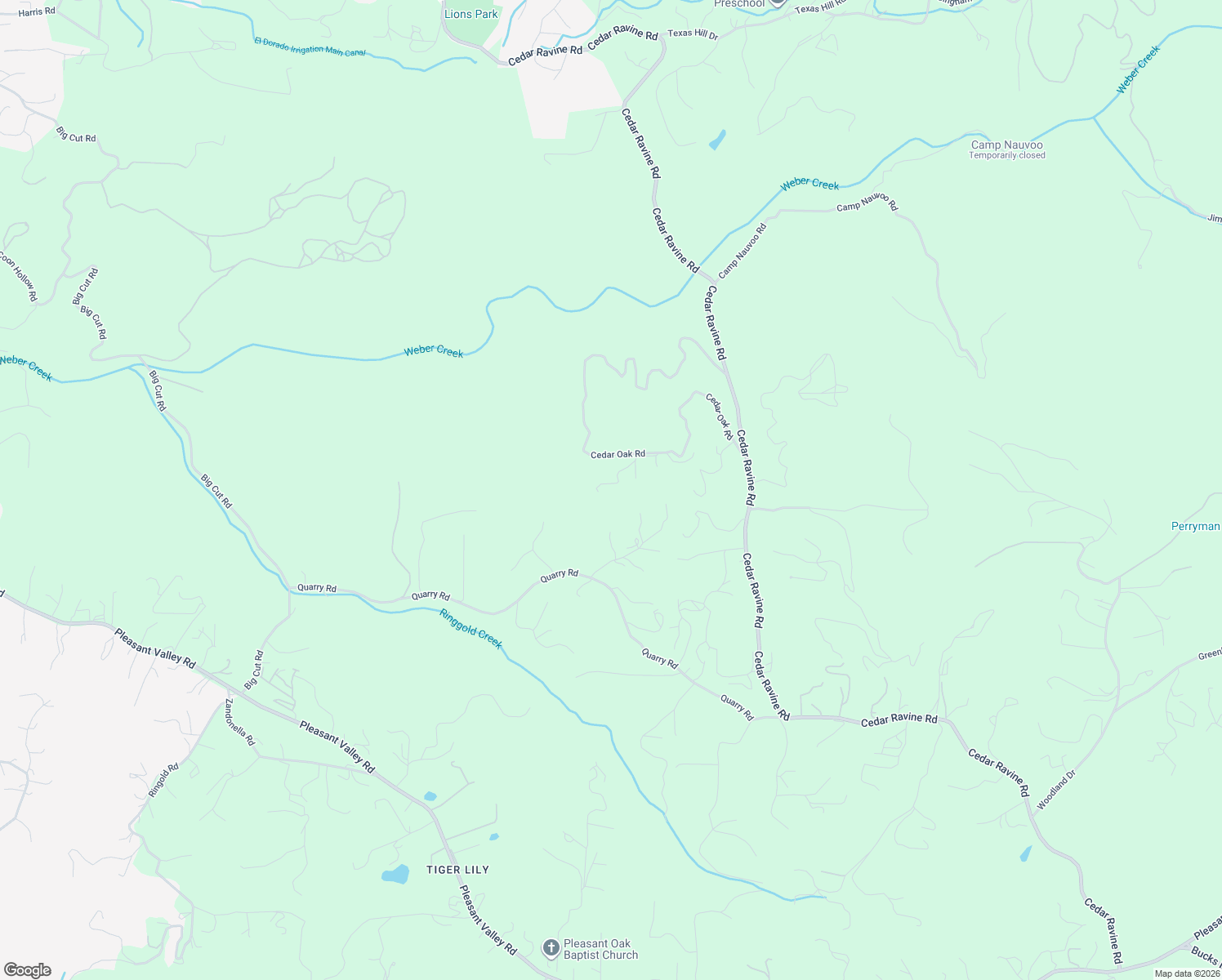 map of restaurants, bars, coffee shops, grocery stores, and more near 1529 Cedar Oak Road in Placerville