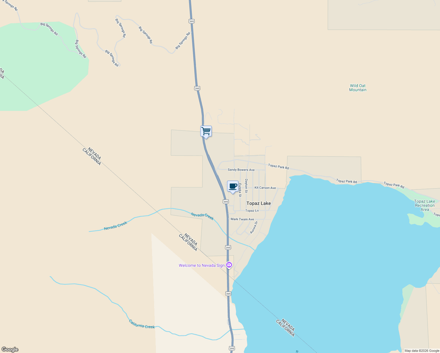 map of restaurants, bars, coffee shops, grocery stores, and more near 1953 U.S. 395 in Gardnerville