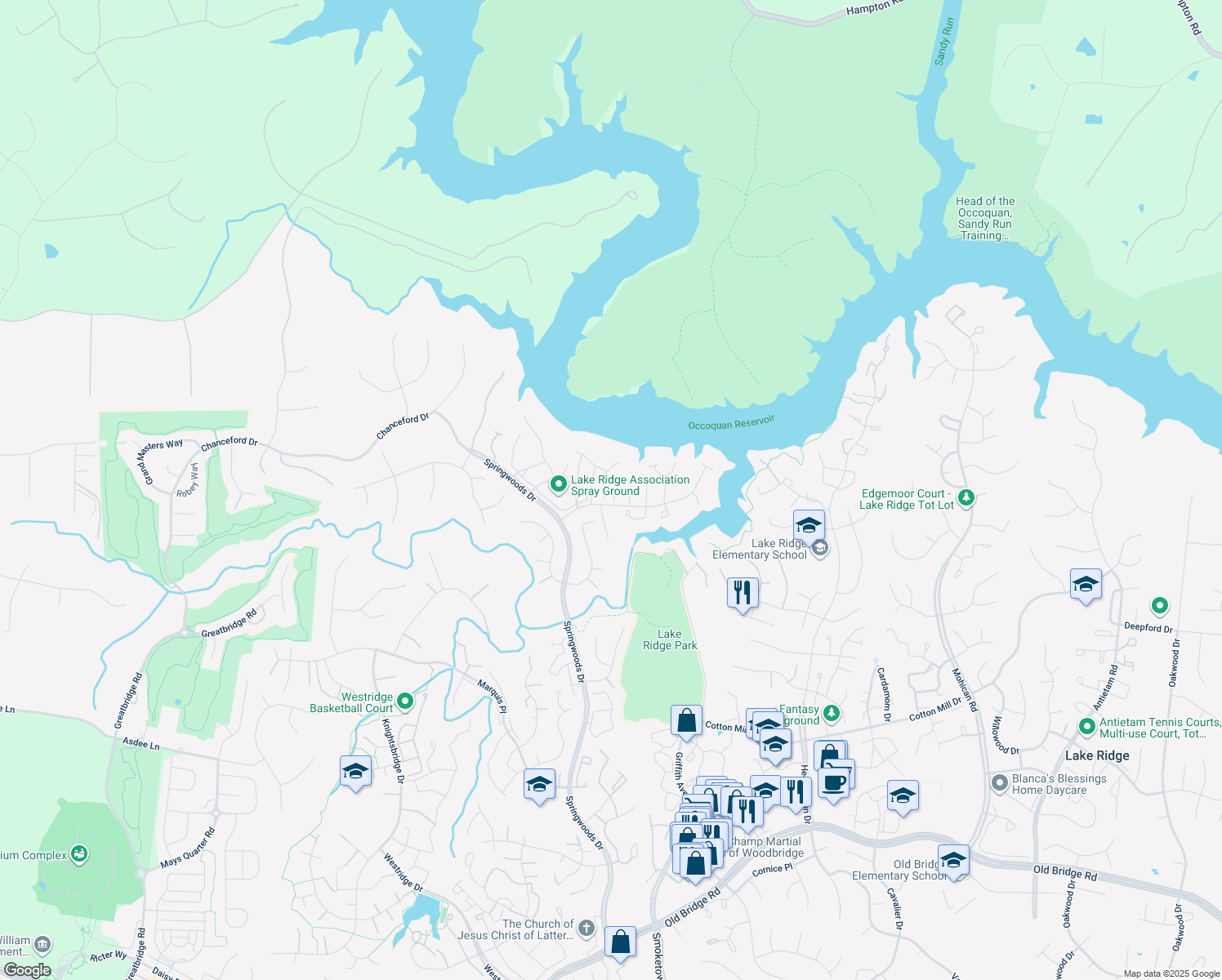 map of restaurants, bars, coffee shops, grocery stores, and more near 3786 Tonbridge Place in Woodbridge