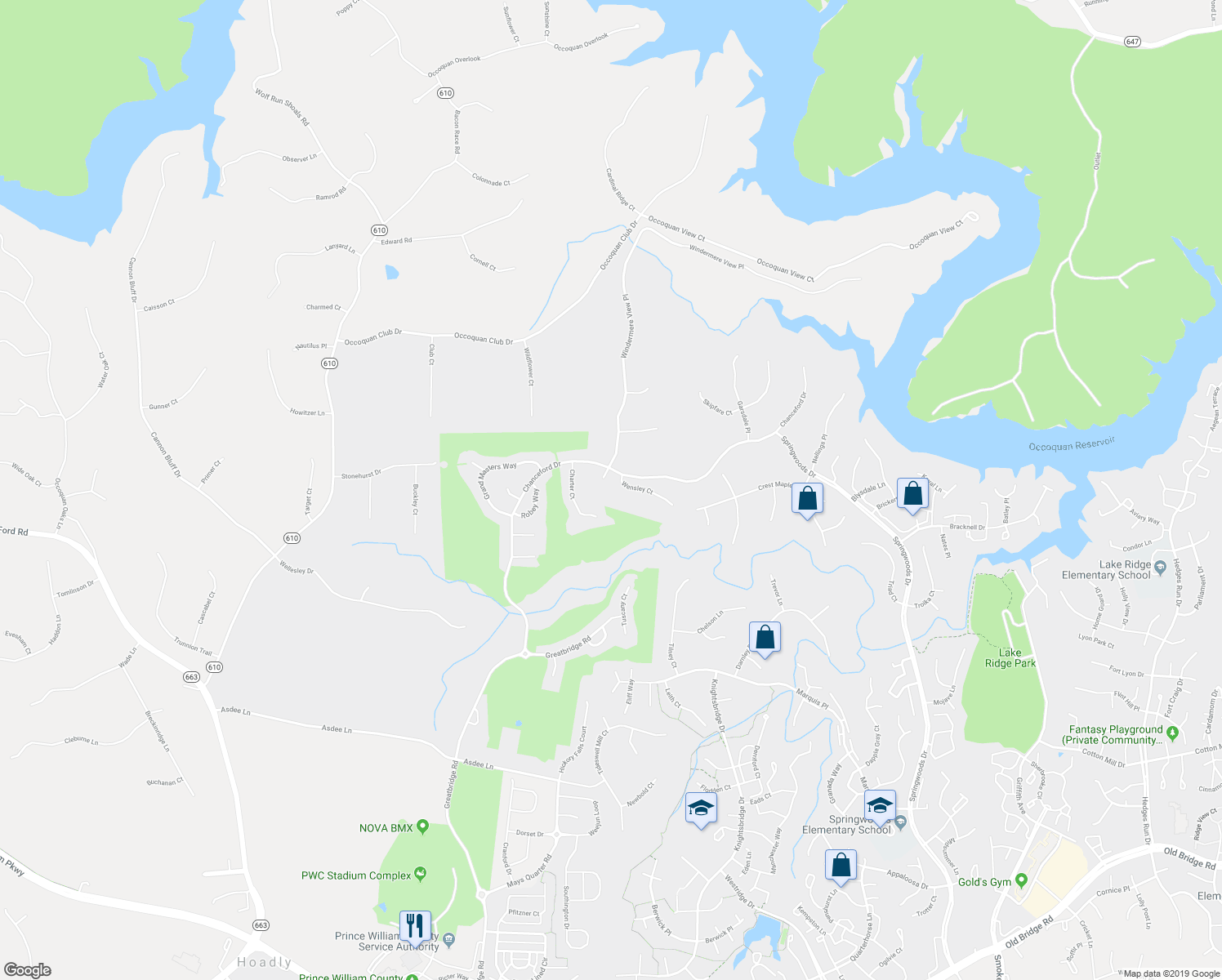 map of restaurants, bars, coffee shops, grocery stores, and more near 11801 Chelmer Ct in Woodbridge