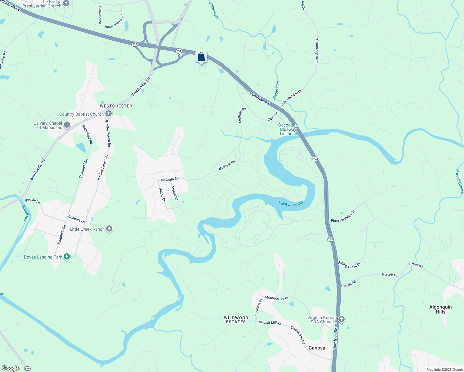 map of restaurants, bars, coffee shops, grocery stores, and more near 11756 Margarite Street in Manassas