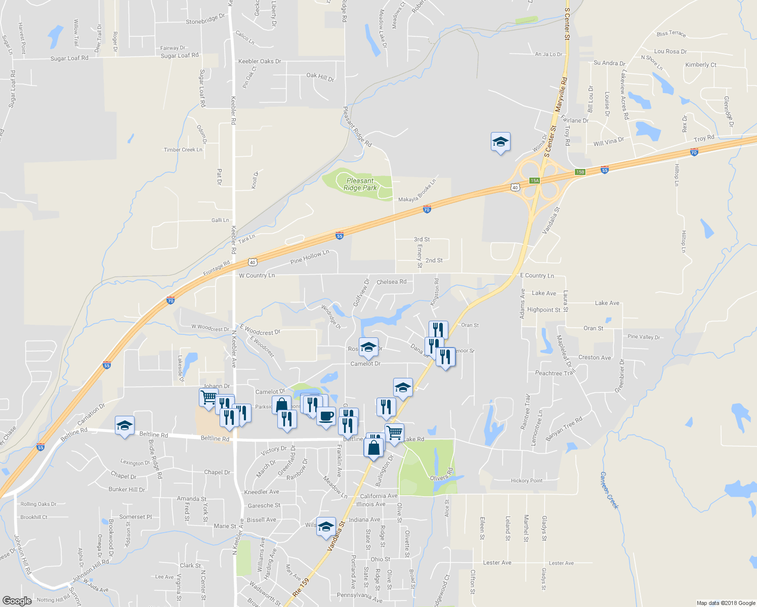 map of restaurants, bars, coffee shops, grocery stores, and more near 7 Ramsgate in Collinsville