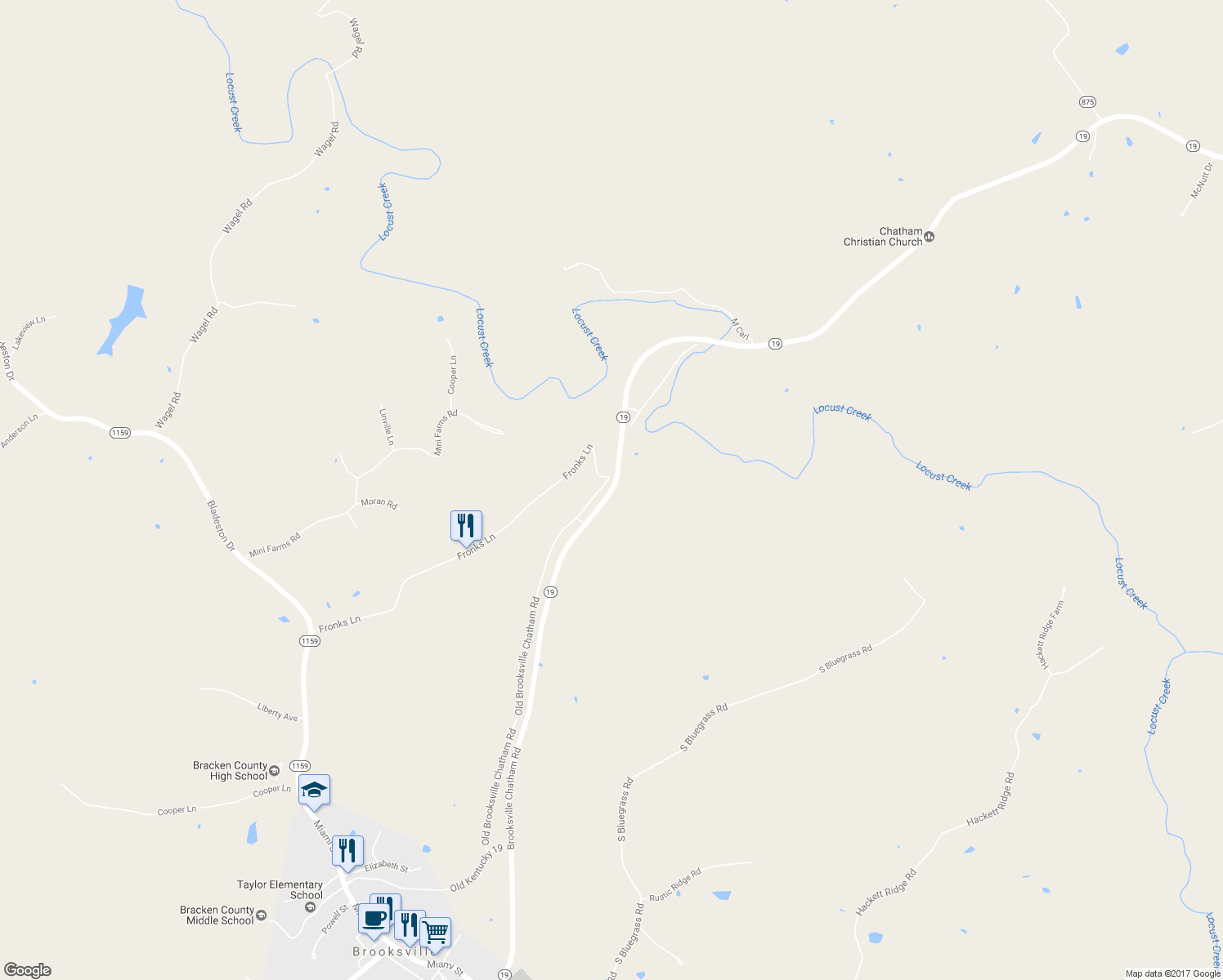 map of restaurants, bars, coffee shops, grocery stores, and more near Brooksville Chatham Rd in Brooksville
