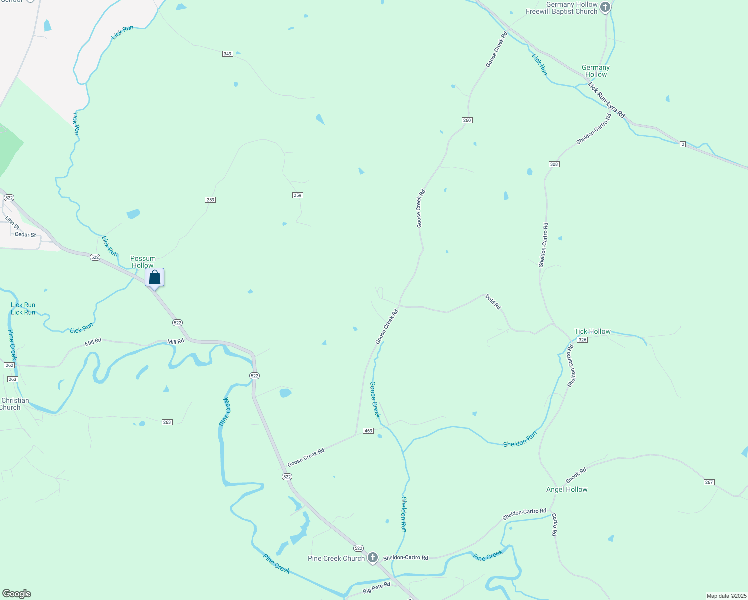 map of restaurants, bars, coffee shops, grocery stores, and more near 905 Goose Creek Road in Wheelersburg